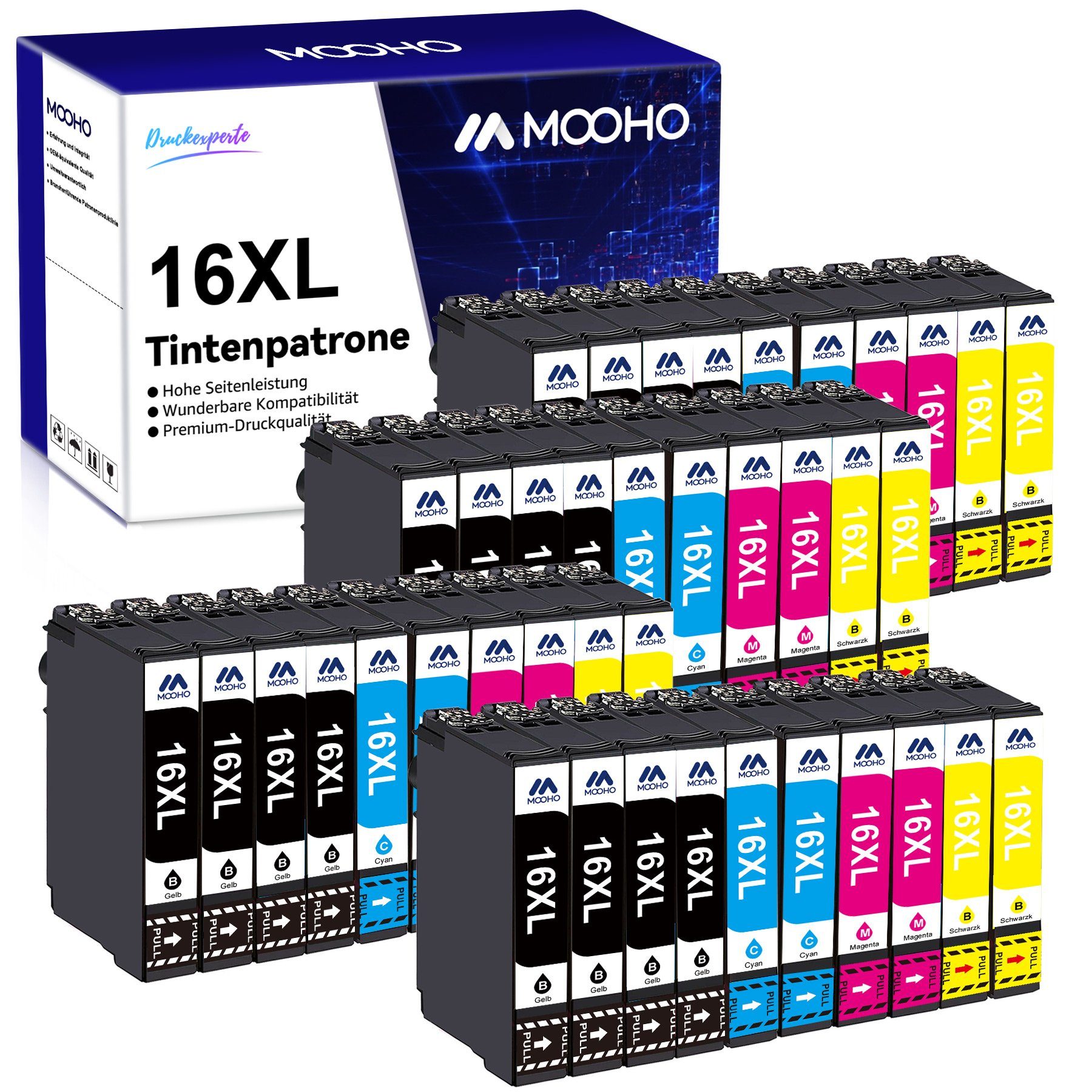 40PK MOOHO 16XL Tintenpatrone für XL EPSON Druckerpatronen ersetzt 16