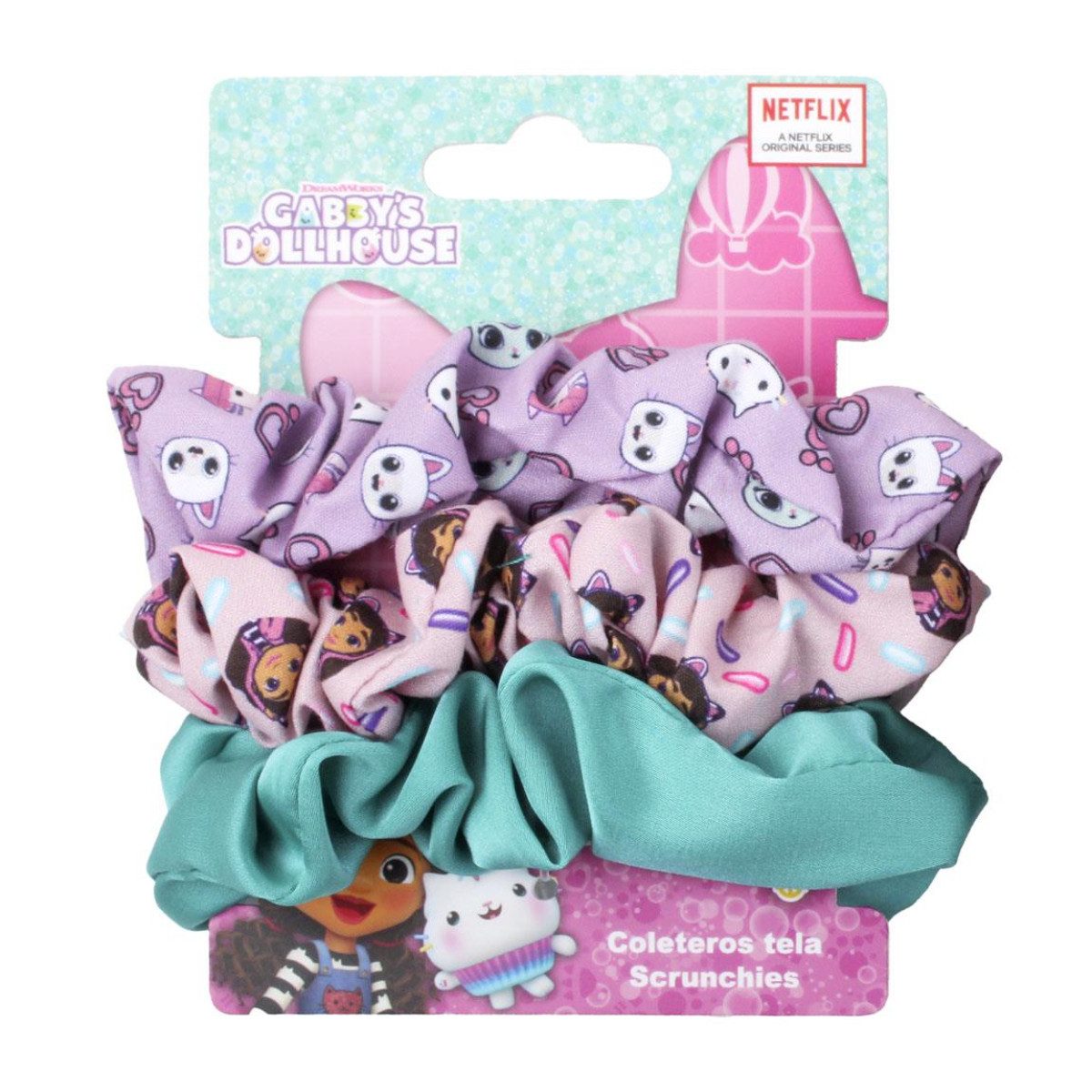 Cerda Haargummi Gabby’s Dollhouse Set – 3 Scrunchies für Kinder mit Serienmotiv, 3-tlg.