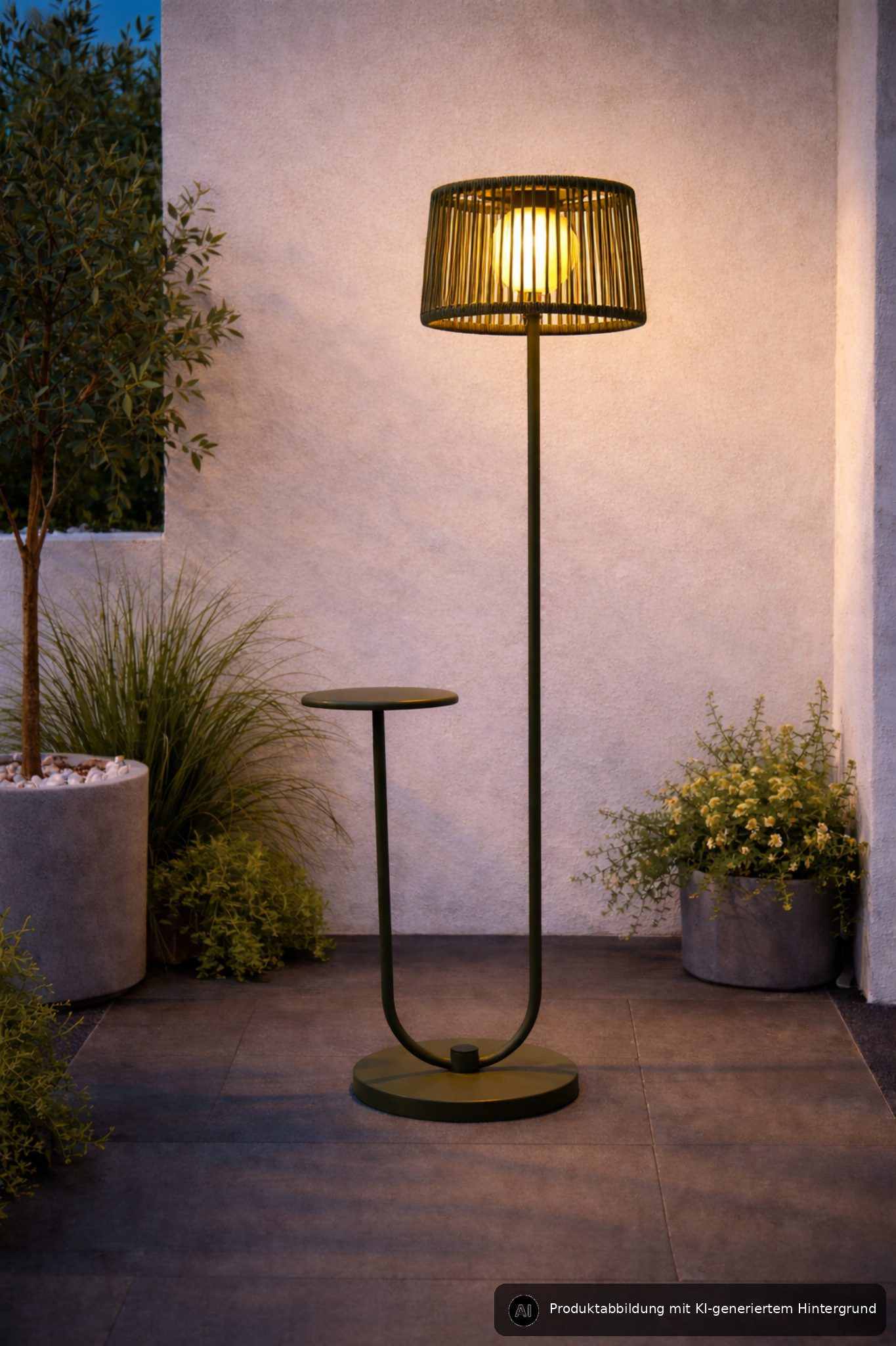 Leco LED Außen-Stehlampe Gartenleuchte Terrassenleuchte Balkonleuchte Stehleuchte - Ablagetisch, LED fest integriert, warmweiß, 3000k, Outdoorleuchte für Ambiente - kein Leselicht