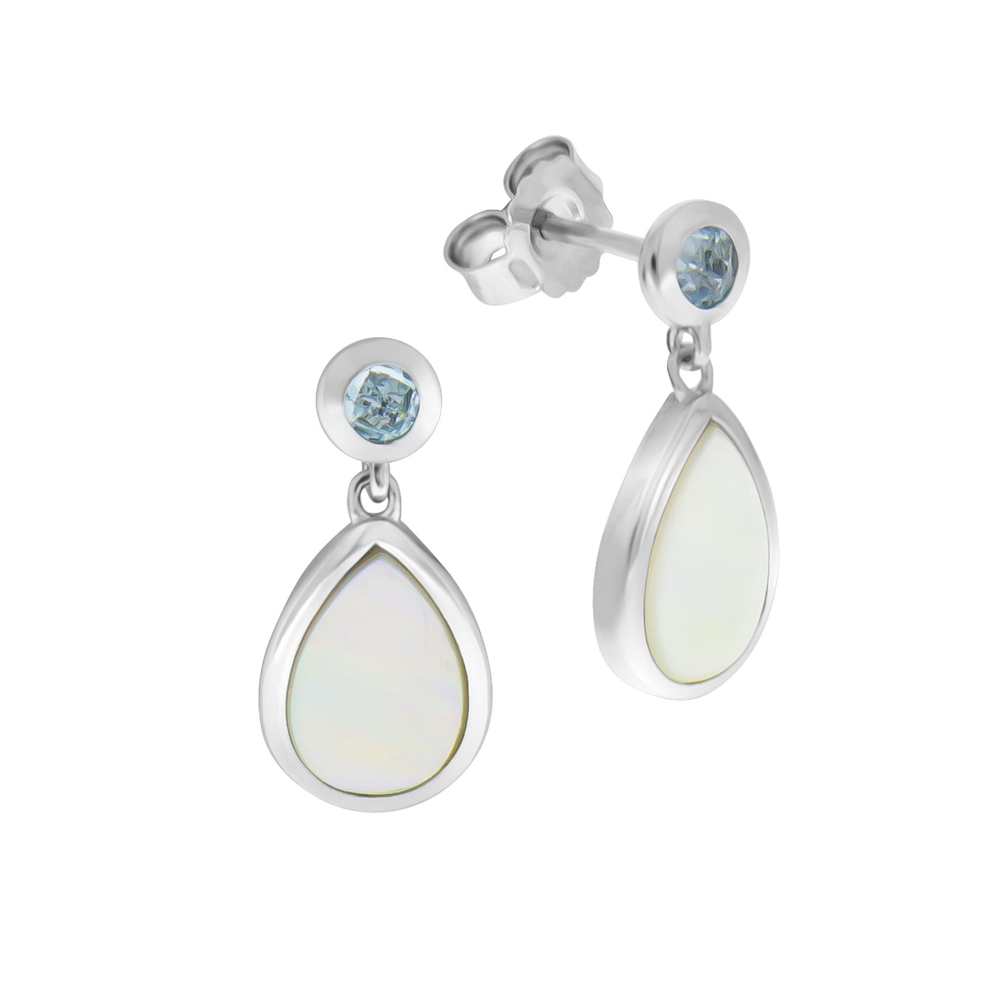 Zeeme Paar Ohrhänger 925/- Sterling Silber Blautopas Perlmutt