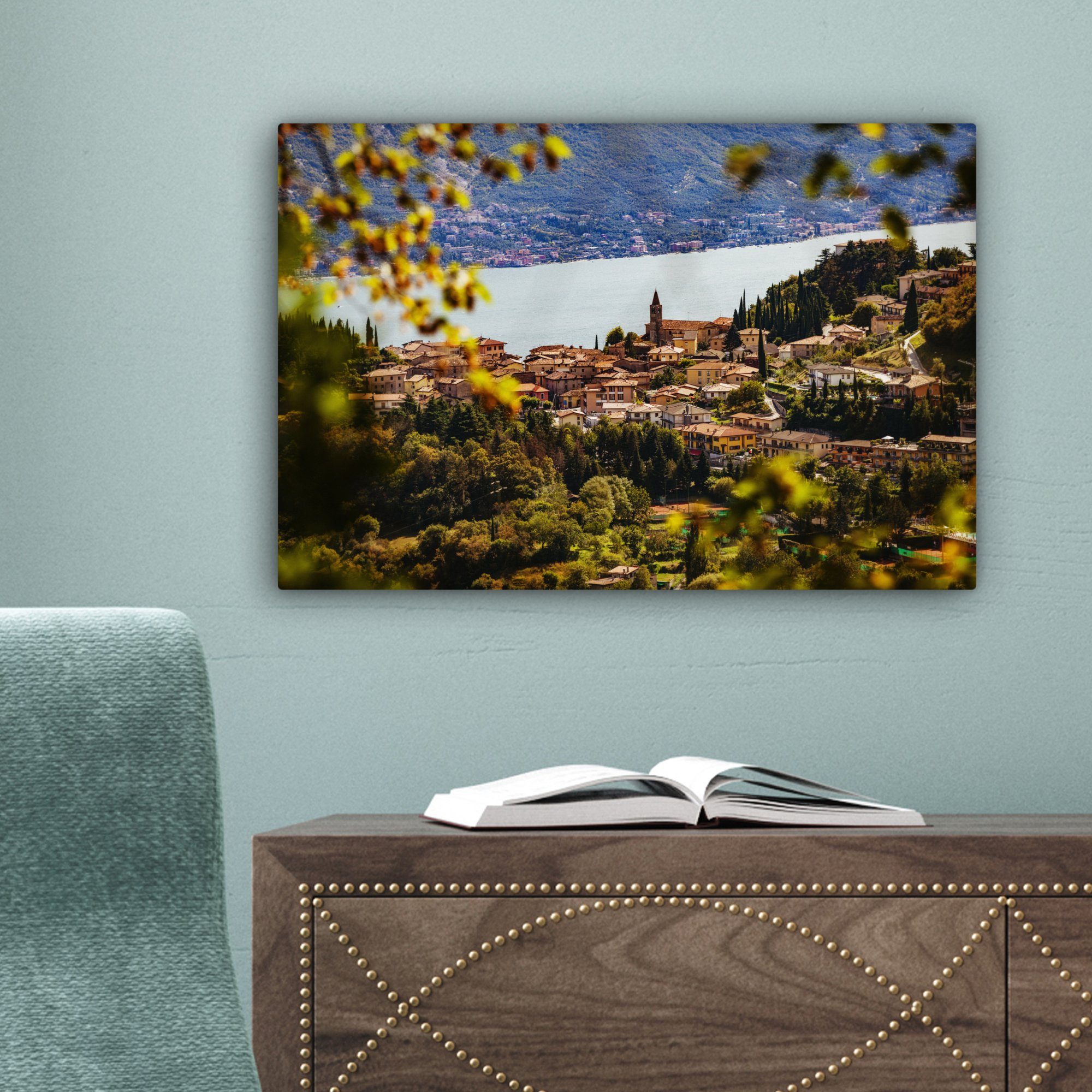 Aufhängefertig, Wandbild Leinwandbilder, - Gardasee cm St), Stadt Leinwandbild 30x20 (1 OneMillionCanvasses® Laub, Wanddeko, -