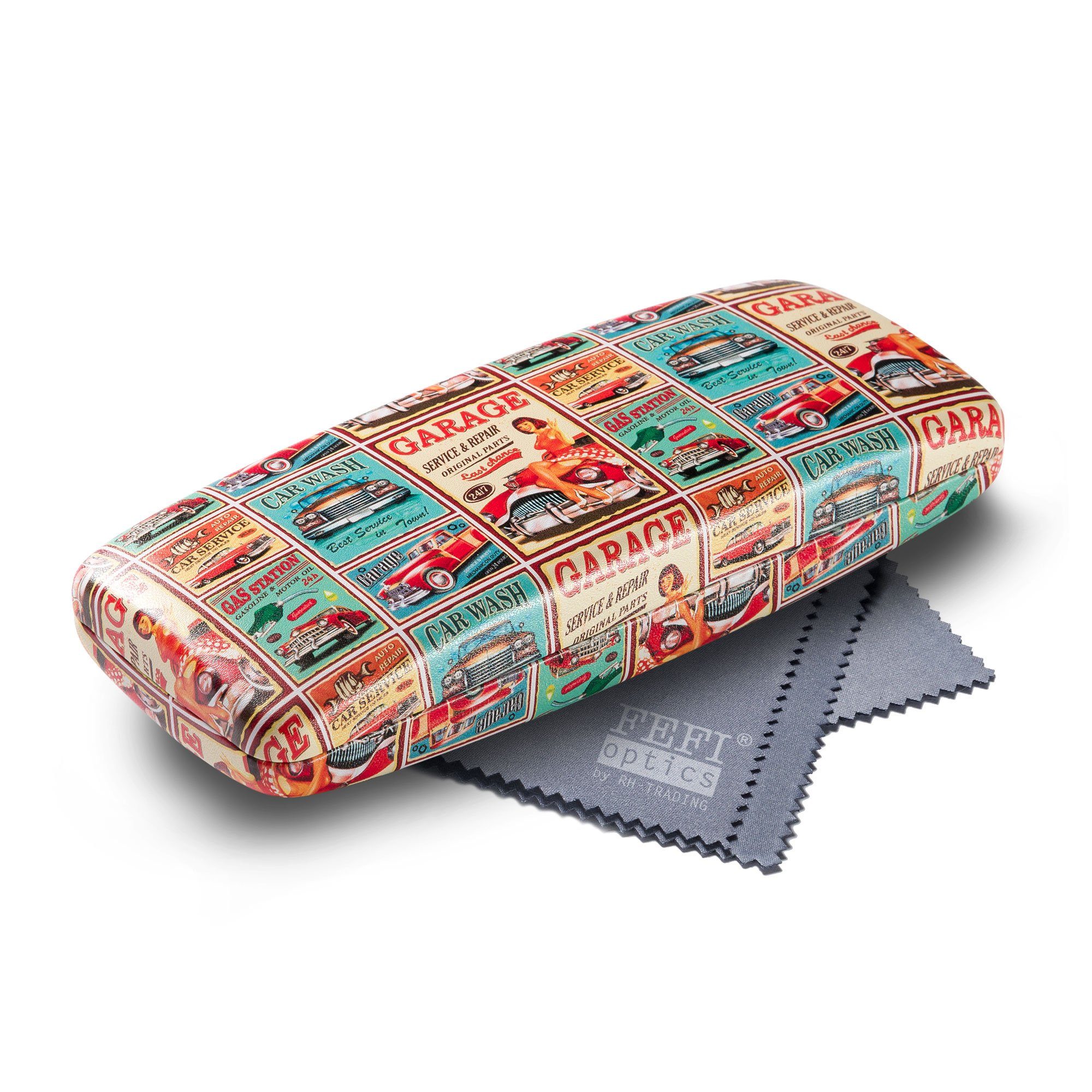 FEFI Brillenetui Stabiles Hardcase, Motiv: “VINTAGE“, inklusive Mikrofasertuch