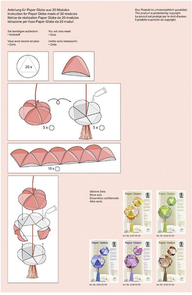 Thumbnail - Ursus - Ludwig Bähr Bastelfilz Paper Globes VE=6 Stück Ruby