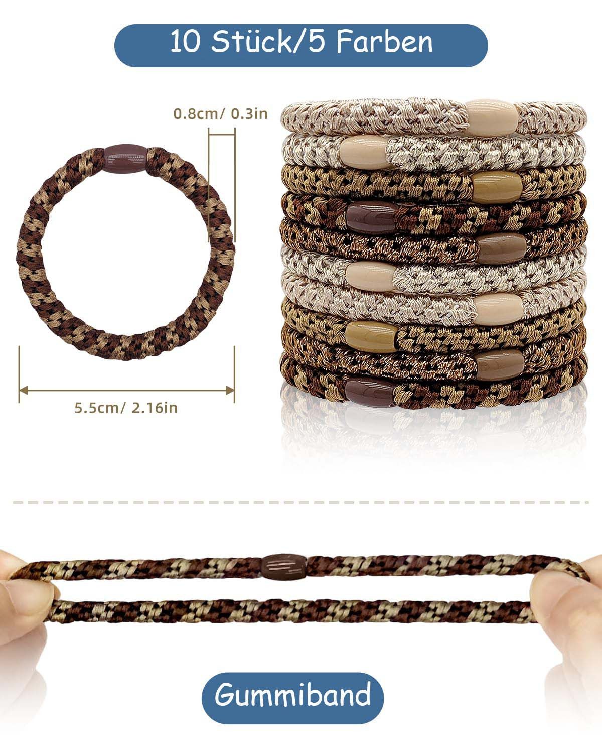 Zaewry Haargummi 10 Stück Haargummis Mehrfarbigen, Mode Elastische Haarbänder