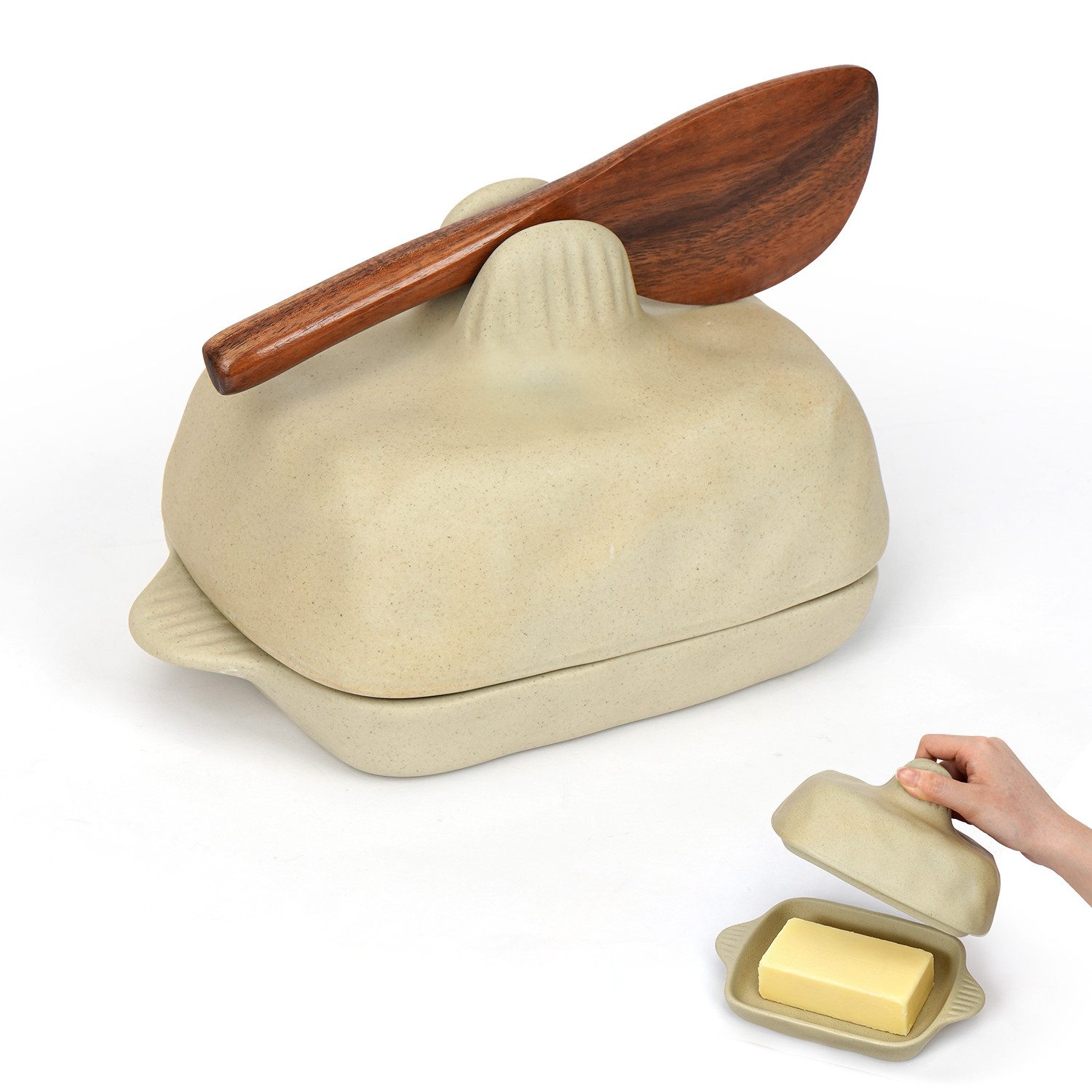 OSTWOLKE Butterdose Butterschale Butterglocke Butterbehälter mit Deckel und Buttermesser – Bild 2 von 5