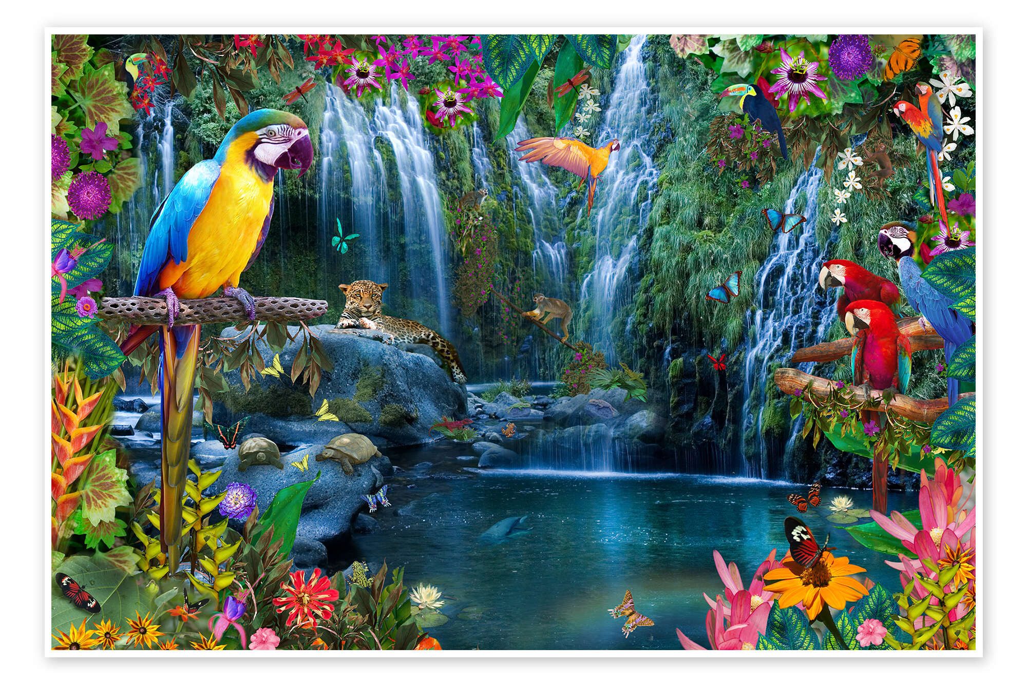 Posterlounge Wandbild Papageien in den Tropen, Alixandra Mullins, erhältlich als Poster, Leinwandbild, Wandsticker oder Acrylglasbild