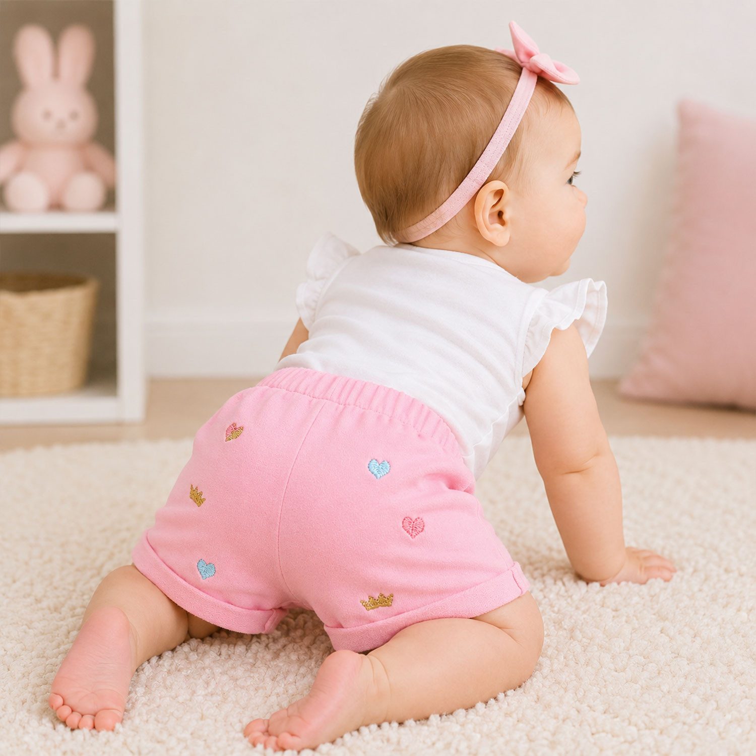 BONDI Trachtenlederhose Baby Mädchen Shorts 'Princess' 86575, Rosa - Kurz