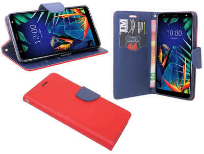 cofi1453 Handyhülle Hülle Tasche für LG K40, Kunstleder Schutzhülle Handy Wallet Case Cover mit Kartenfächern, Standfunktion Schwarz