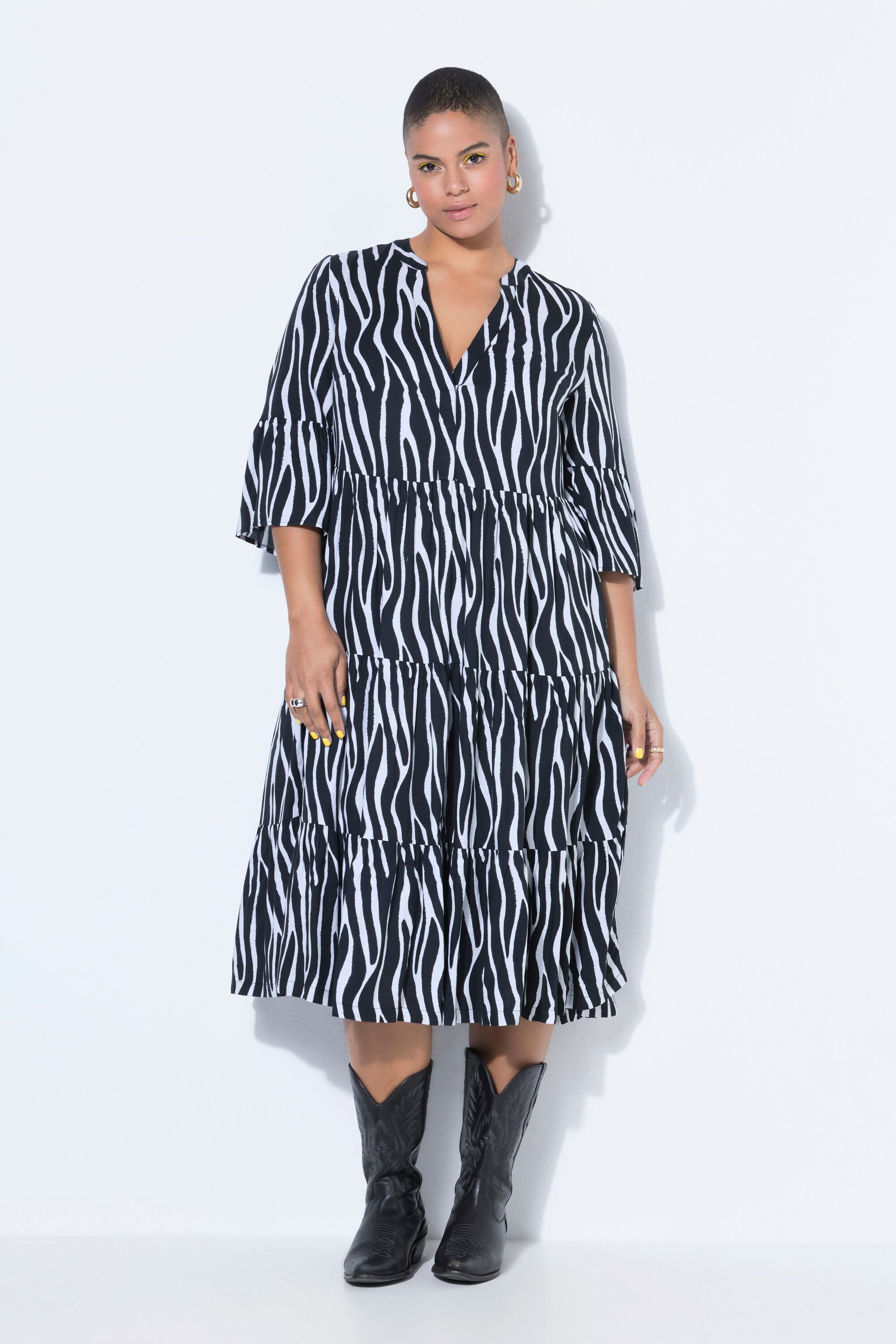 Studio Untold Maxikleid Midikleid Zebra V-Ausschnitt Volants