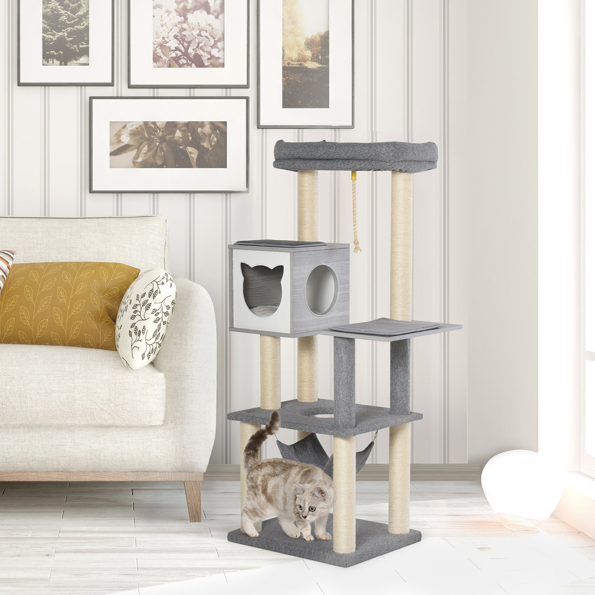 PawHut Kratzbaum Katzenbaum mit Hängematte Kletterbaum günstig online kaufen