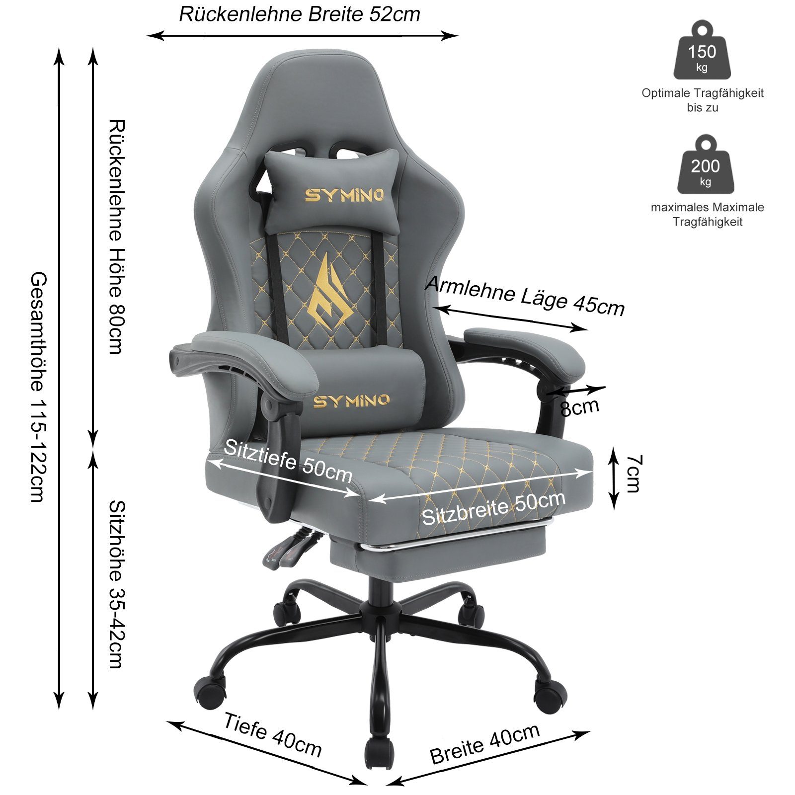 symino Gaming-Stuhl Ergonomischer PC Stuhl aus PU-Leder,200 kg Belastbarkei günstig online kaufen