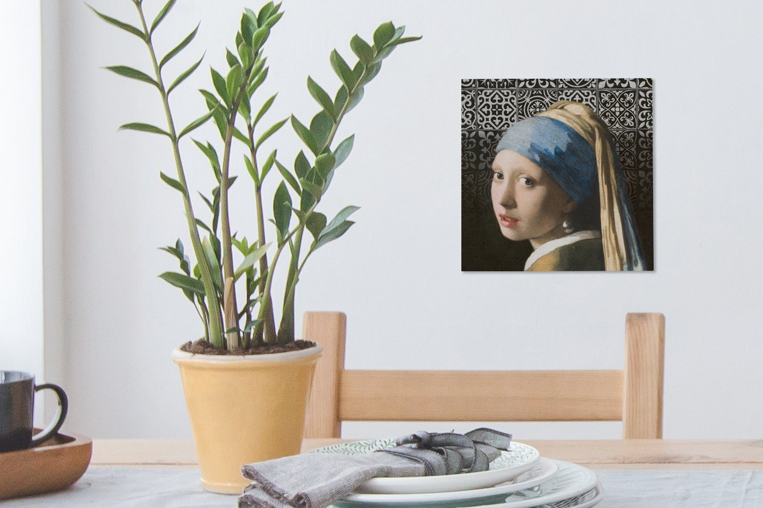 OneMillionCanvasses® Gemälde Vermeer - Mädchen - Perlenohrring (1 Kacheln, Leinwand mit für Schlafzimmer St), Bilder Wohnzimmer