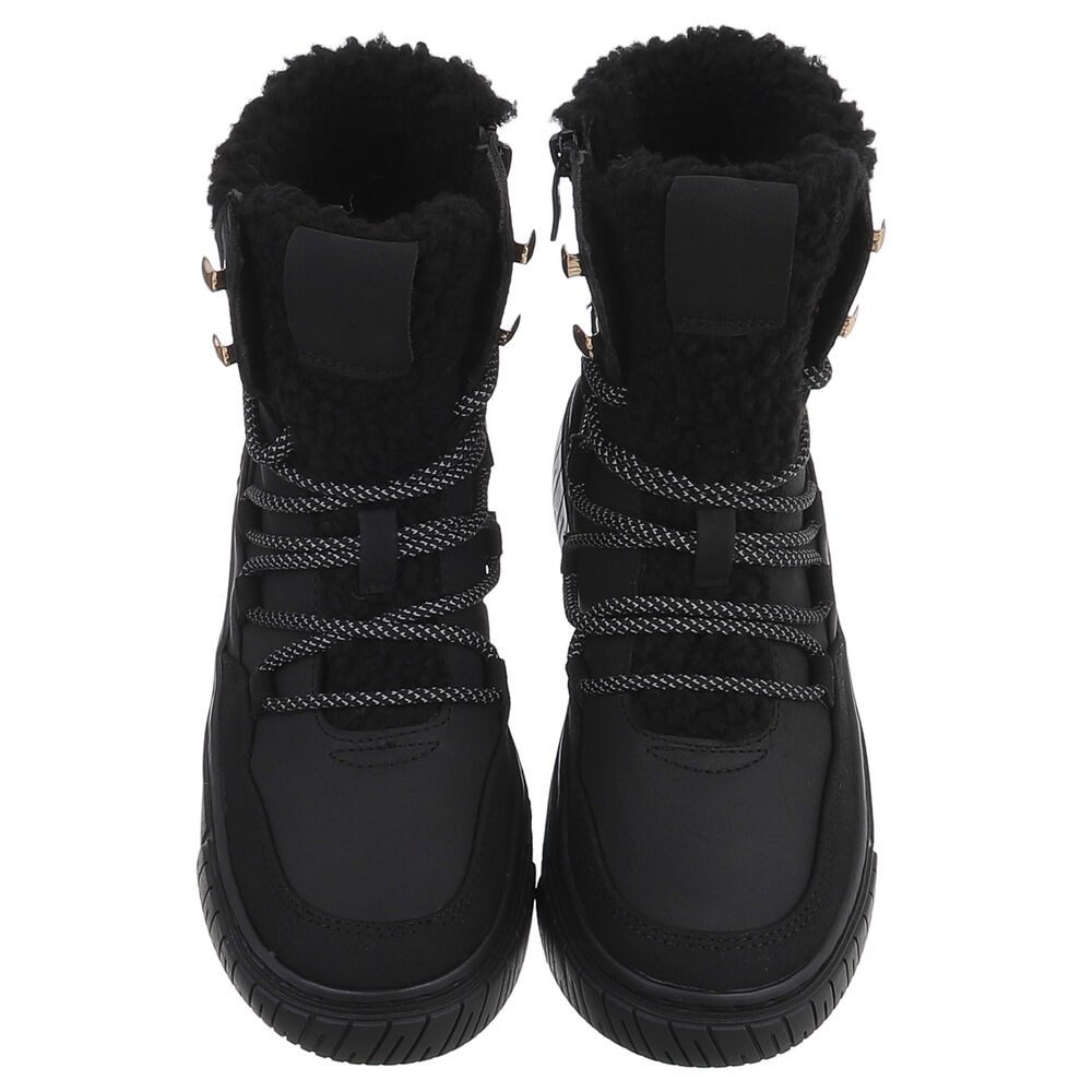 Ital-Design Modischer Halbschuh mit Schnürung und Innenfutter für Damen Stiefelette (90598800) Flach Plateaustiefeletten in Schwarz – Bild 4 von 5