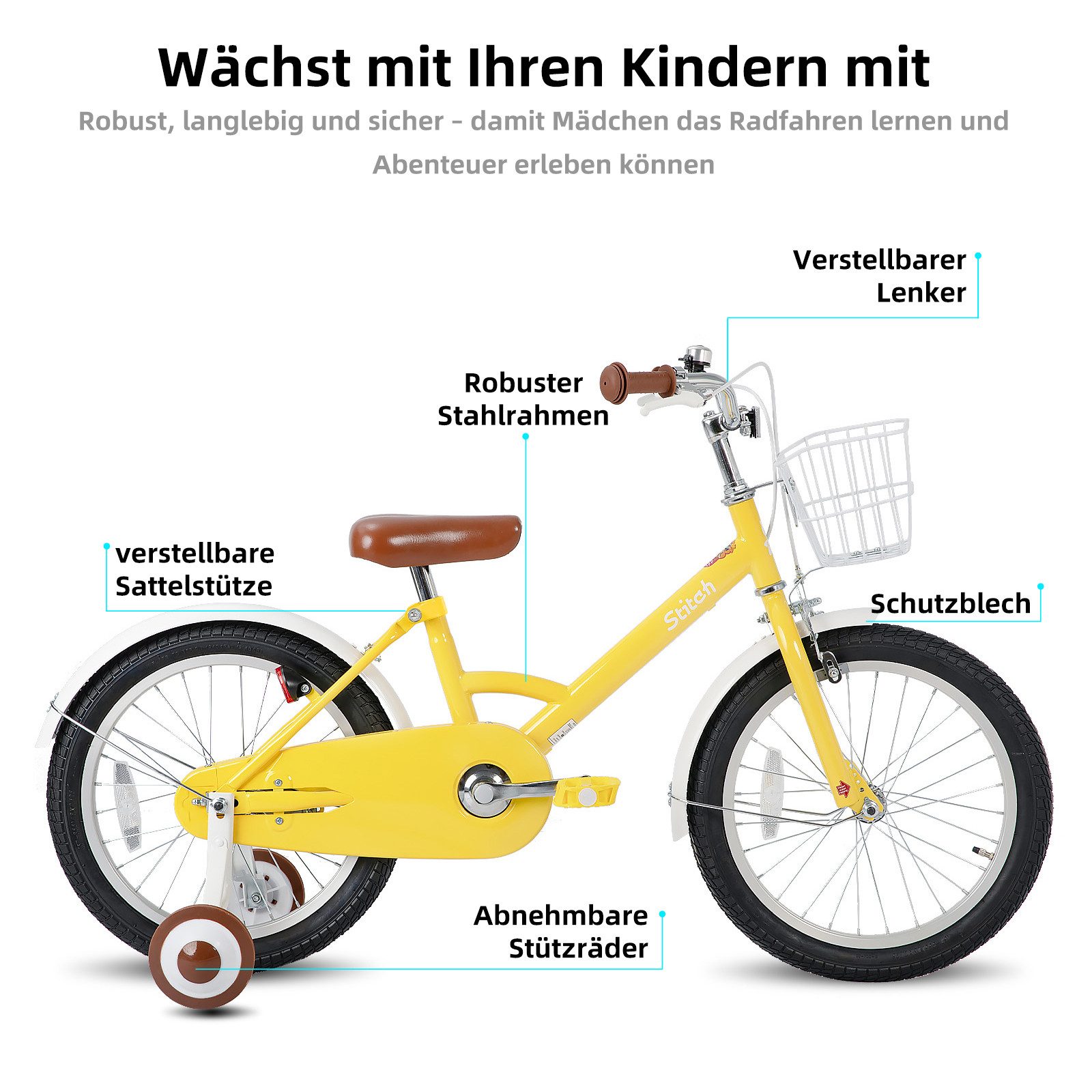JOYSTAR Kinderfahrrad 12 16 18 Zoll Fahrrad für Kinder 3-6 Jahre alt Jungen und Mädchen, Ausgestattet mit Doppelhandbremsen, Stützrädern, Schutzblechen, Korb
