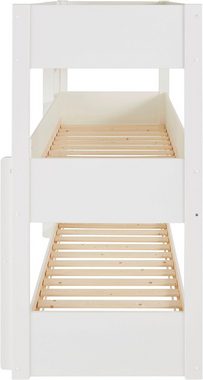 Lüttenhütt Etagenbett "TIPO"BESTSELLER!Platzsparend,Bodenbett,Leitern beidseitig montierbar, Stockbett mit 3 Schlafplätzen, zertifiziertes Massivholz (Kiefer)