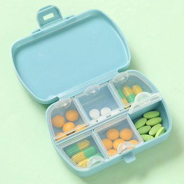 Silberstern Pillendose Tragbare, wasserdichte Medikamentenbox mit 6 Fächern, blau, Dosierbox, Pillenaufbewahrungsbox, 9*6*2,5cm