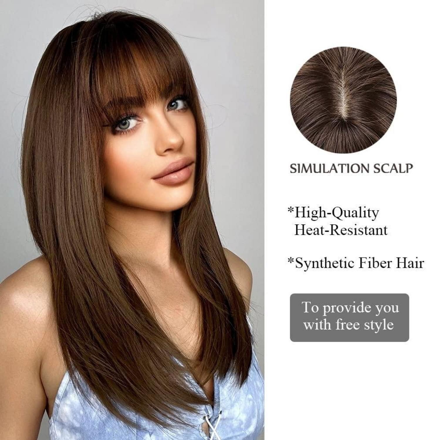 LuxusKollektion Kunsthaarperücke Braune Lange Perücke mit Pony für Frauen - Synthetisches