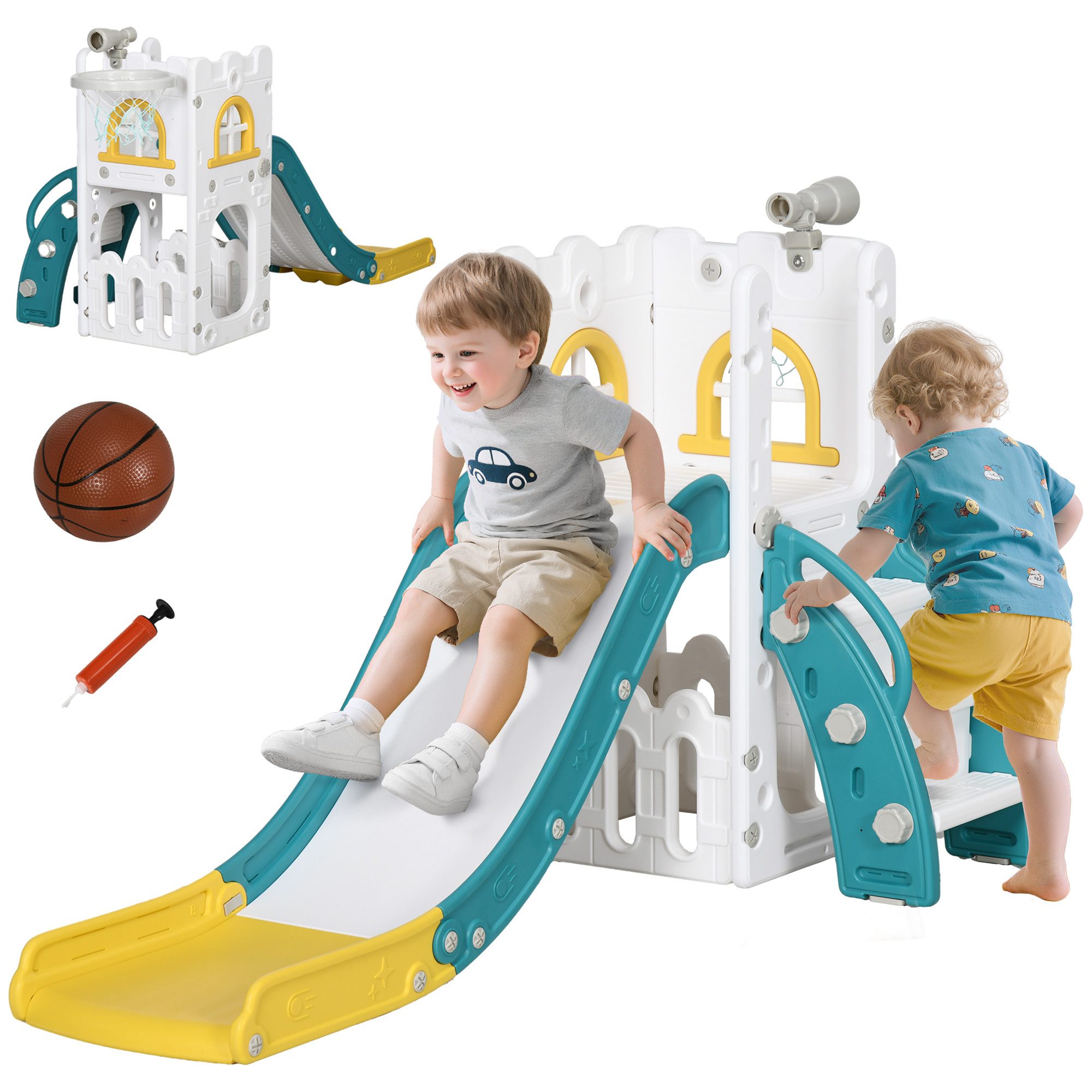 FELIXLEO Anbaurutsche Kinderrutsche, 5 in 1, 70 x 177 x 92 cm, Gelb, (1-tlg)