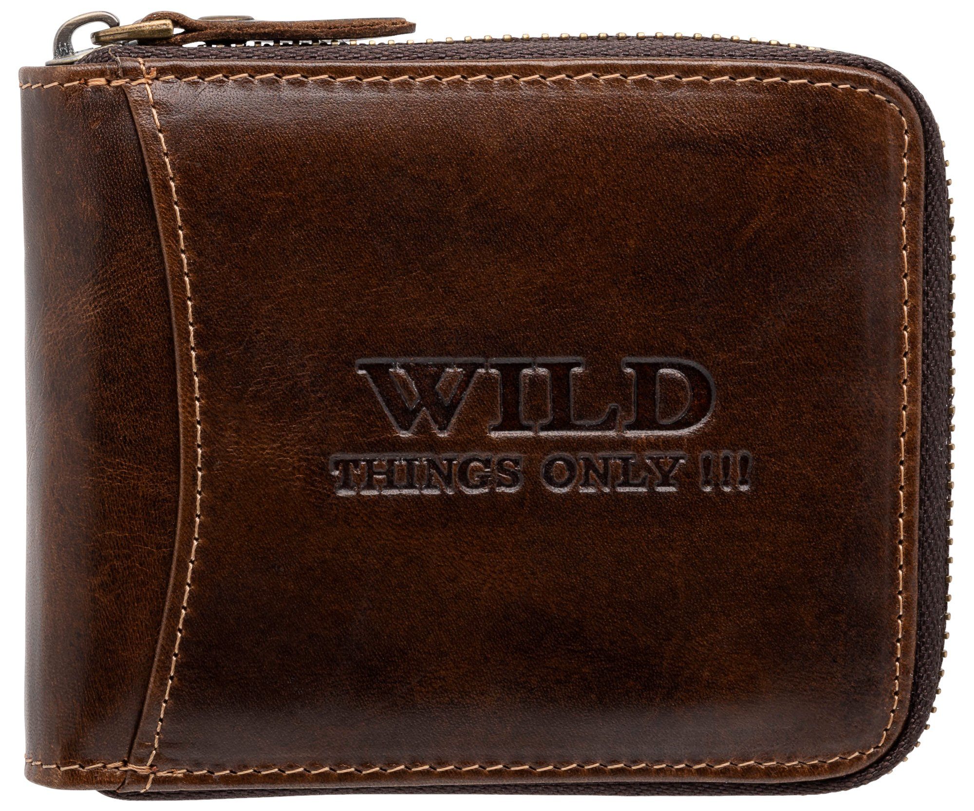 Wild Things Only !!! Geldbörse praktische Herrenlederbörse, aus Antikleder mit umlafendem Reißverschluss