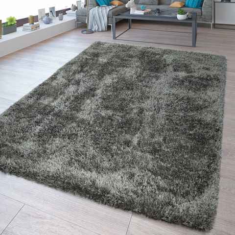 Hochflor-Teppich Waschbarer Hochflor Teppich Shaggy Flokati Look In Uni Grau, TT Home, Läufer, Höhe: 44 mm