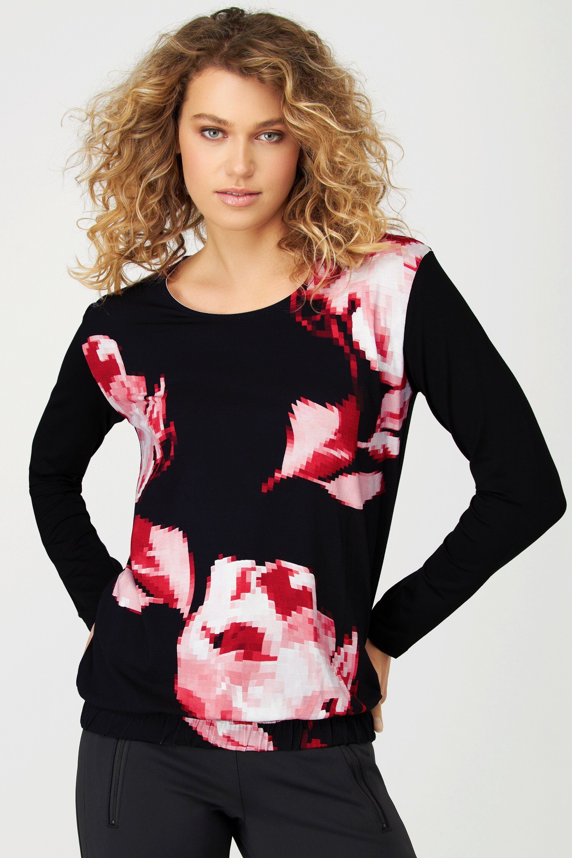 Laura Longshirt Gummisaum Langarm Rosen Shirt Gina Rundhals