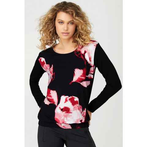 Gina Laura Longshirt Shirt Rosen Rundhals Langarm Gummisaum