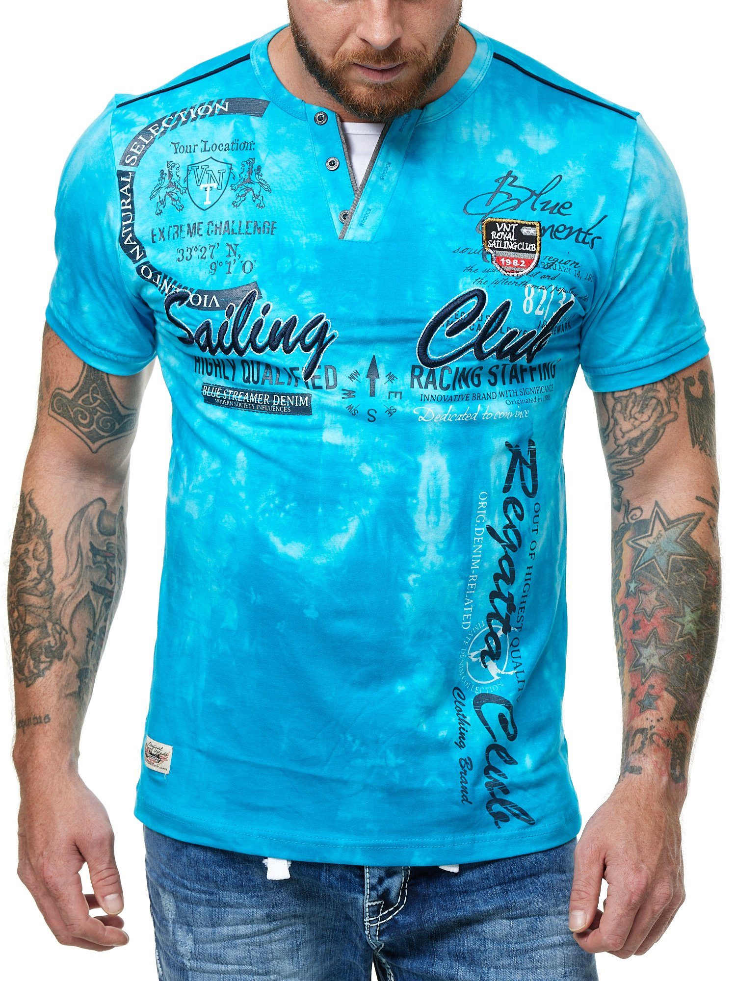 L.gonline Kurzarmshirt Herren T-Shirt mit Knopfleiste, Verwaschen kurzarm m günstig online kaufen