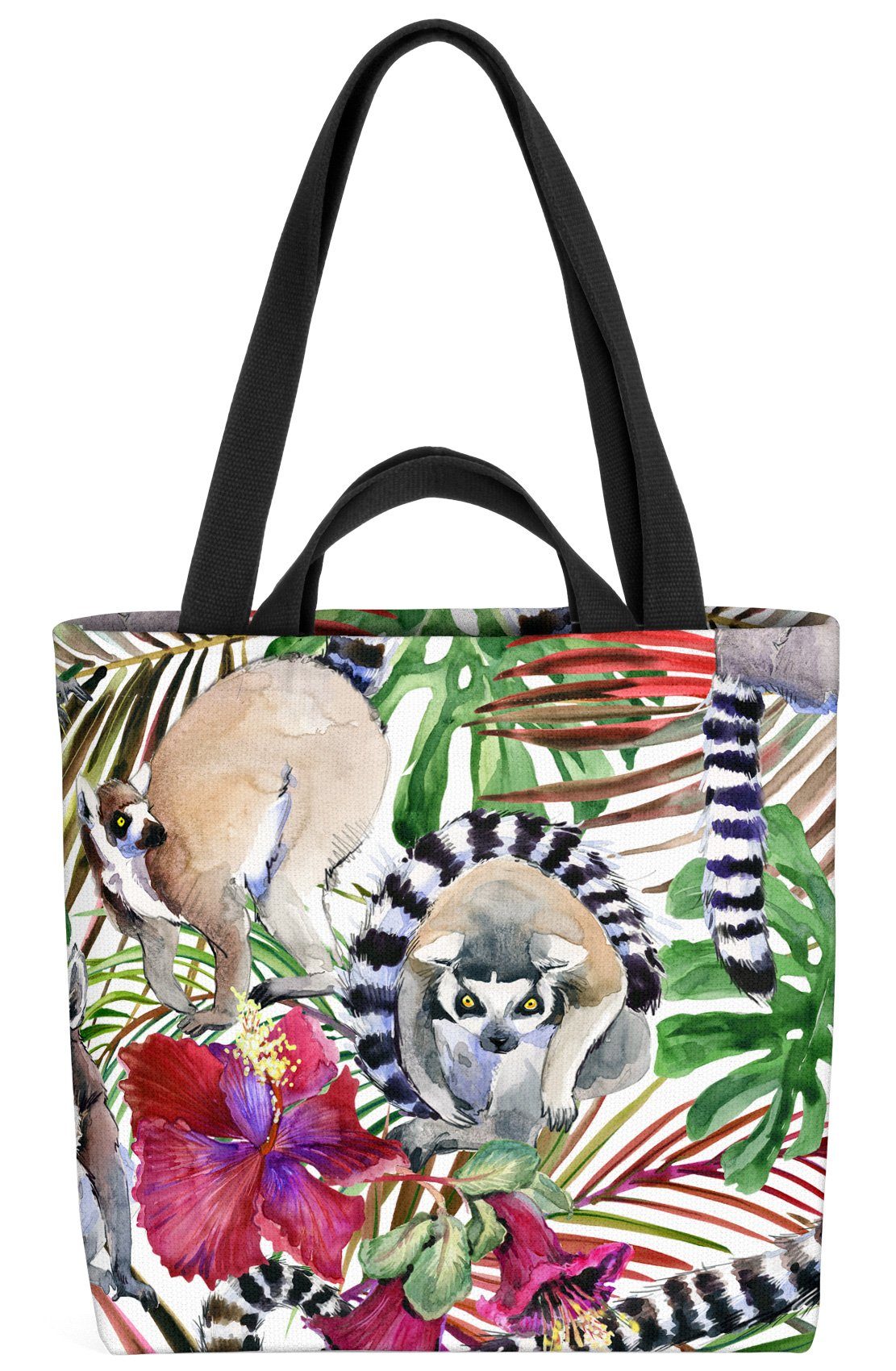 VOID Henkeltasche (1-tlg), Lemuren Dschungel Affen Wild-Tier Dschungel Ur-Wald Zoo Blumen-Muster