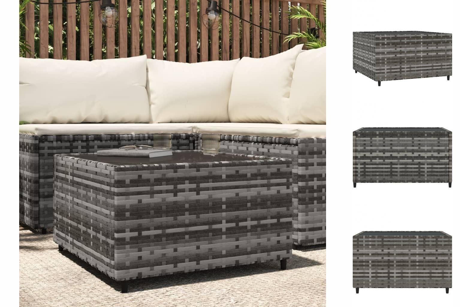 vidaXL Gartentisch Garten-Couchtisch Quadratisch Grau 50x50x30 cm Polyrattan Sofatisch Co