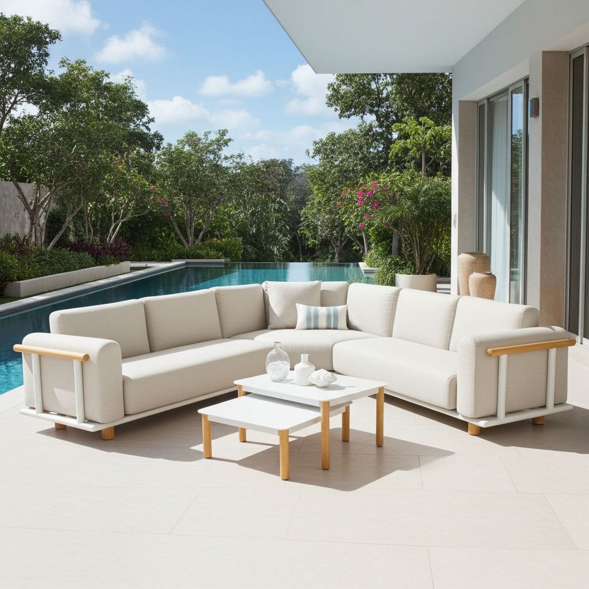 Lesli Living Gartenlounge-Set Lesli Living Eck-Lounge-Set "Mezio" Beige/Holzoptik 274x274 cm