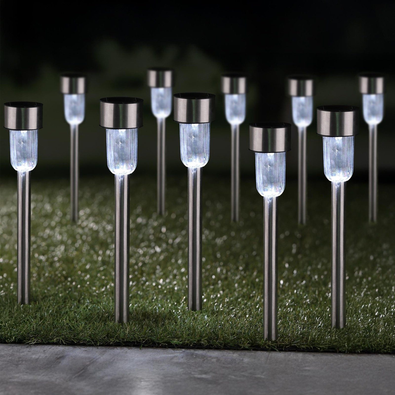 Haushalt International LED Solarleuchte 10x Solarleuchten Edelstahl 36cm Gartenleuchte LED Erdspieß wetterfest