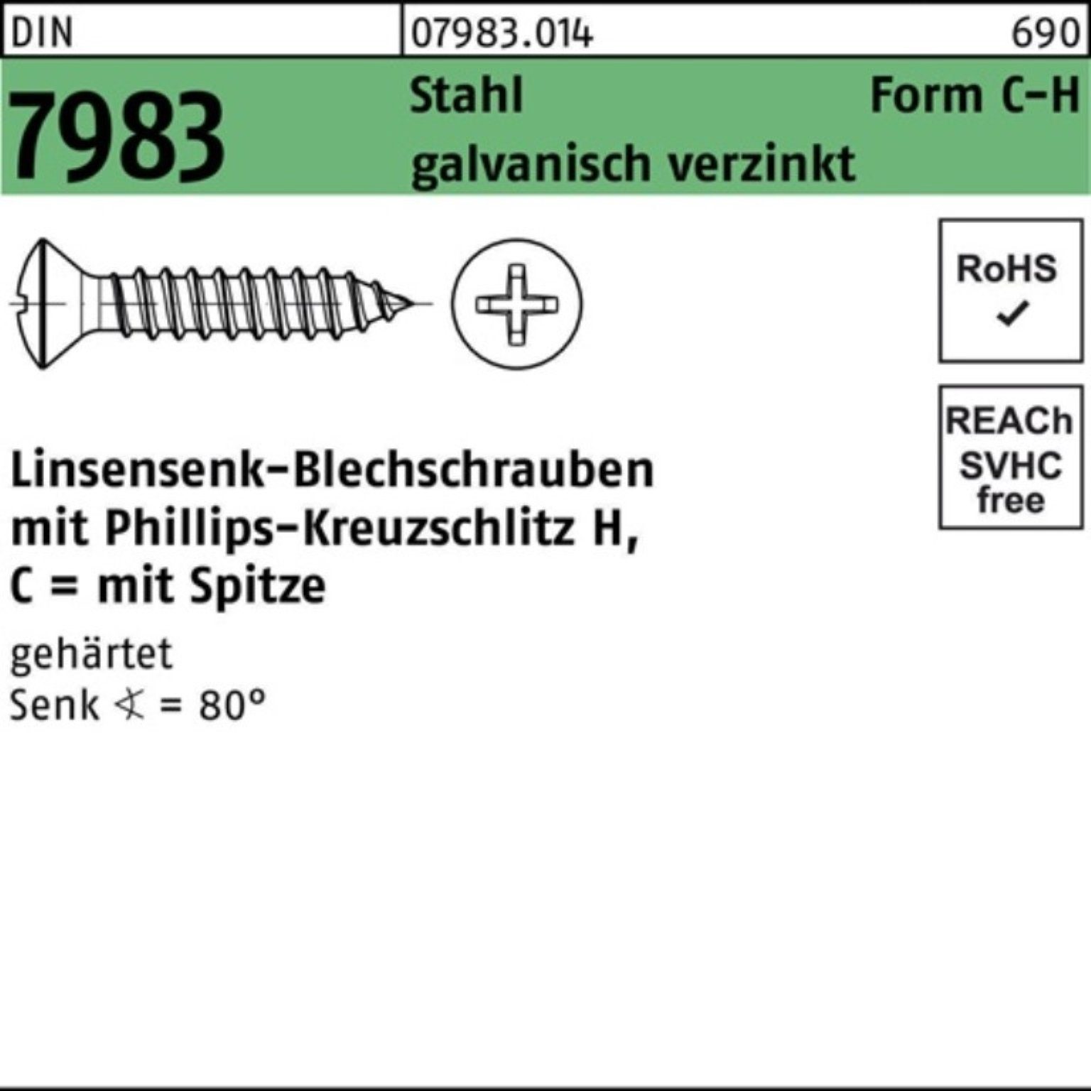 Stahl 7983 Reyher gehä Linsensenkblechschraube Pack 1000er C 3,9x19-H DIN Schraube PH