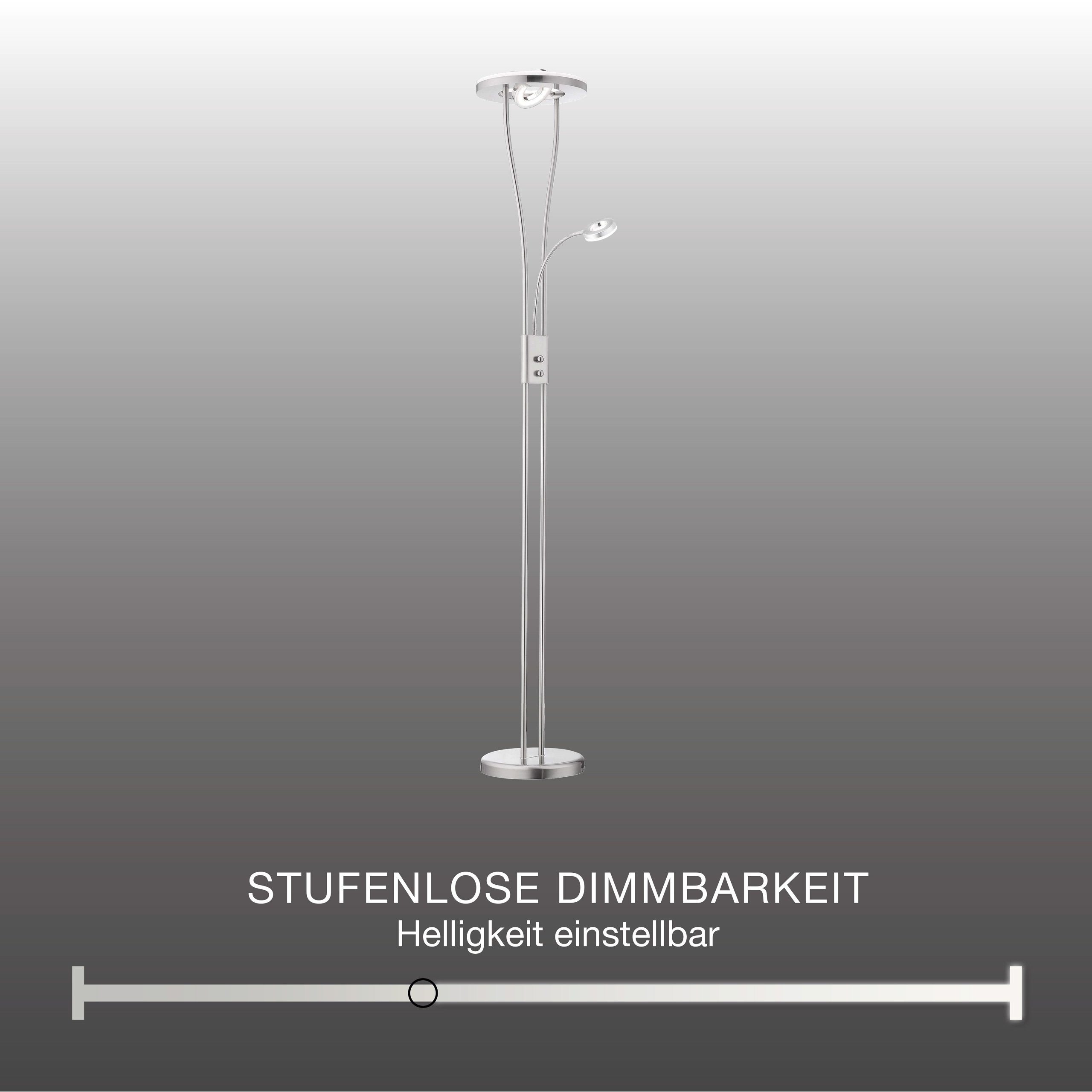 SellTec Stehlampe LED Deckenfluter HELIA rund, dimmbar über Touchdimmer, Drehschalter, 1xLED-Board / 16,80 Watt, warmweiß, LED Fluter-Spot drehbar, dimmbar, Leselampe