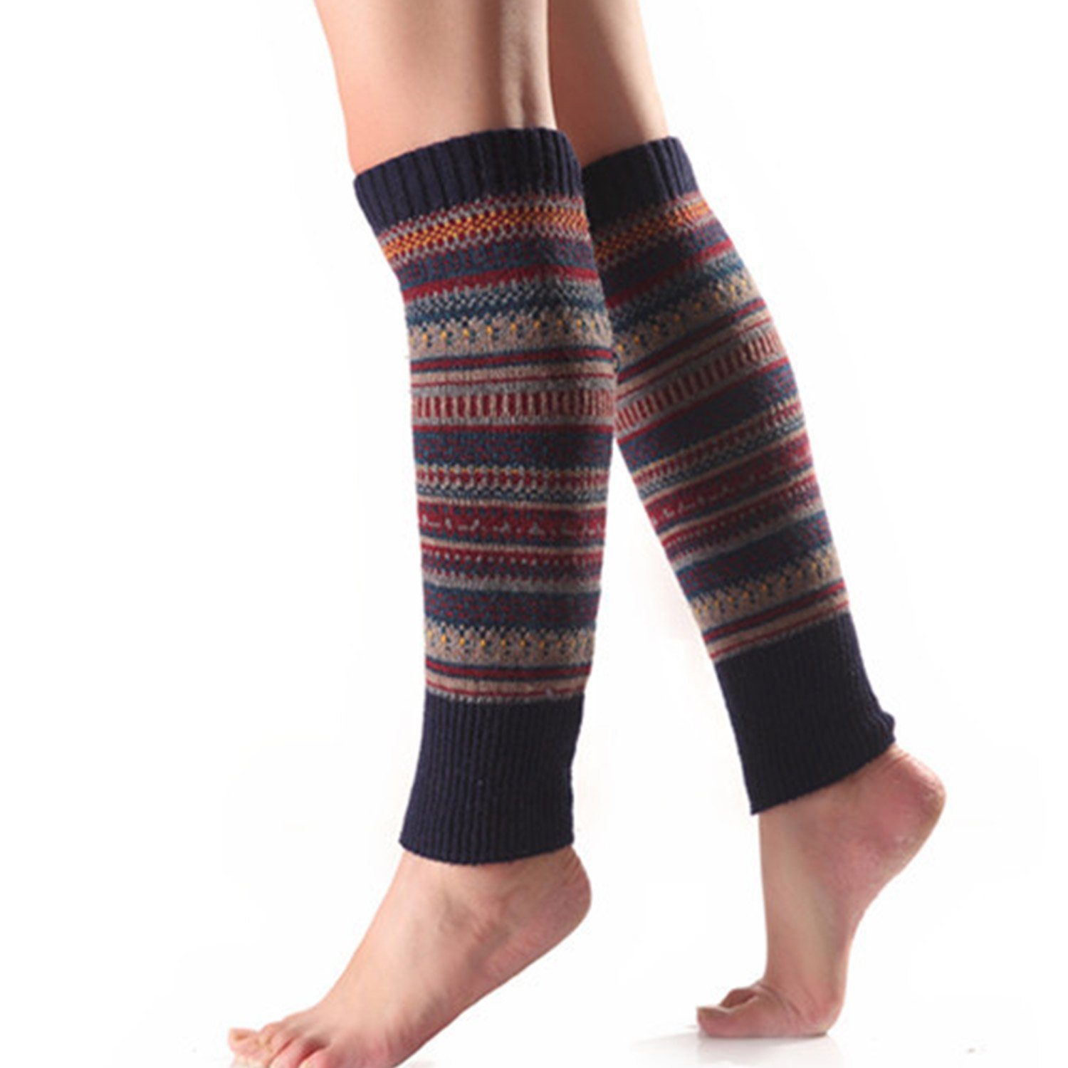 MAGICSHE Beinstulpen Stulpen Damen Lange Beinwärmer Gestrickte Leg Warmers Navy blau