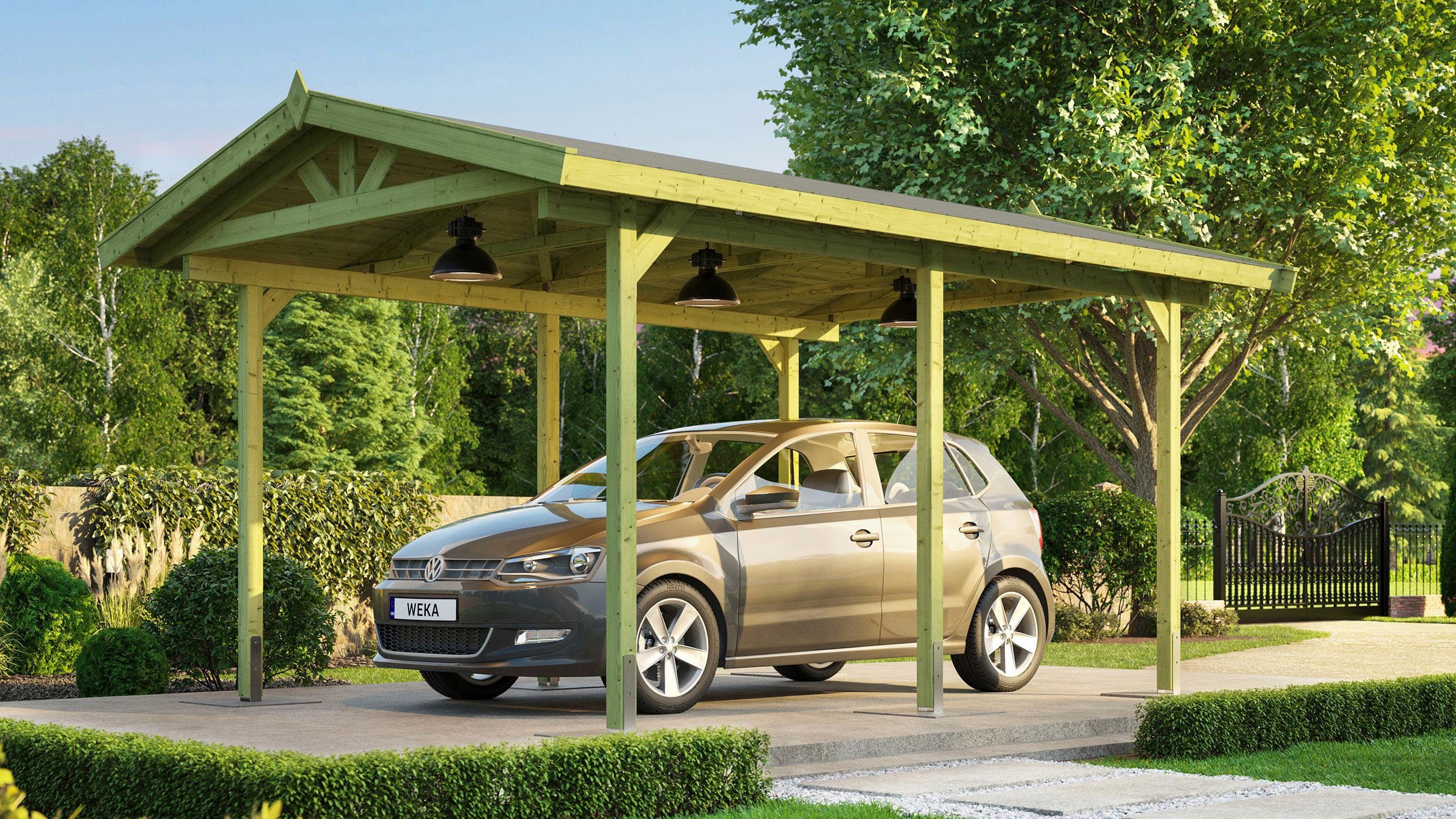 weka Einzelcarport "611" mit 18-mm-Satteldach aus Massivholz, BxT: 358x500 cm, 215 cm Einfahrtshöhe, aus naturbelassenem Kiefernholz