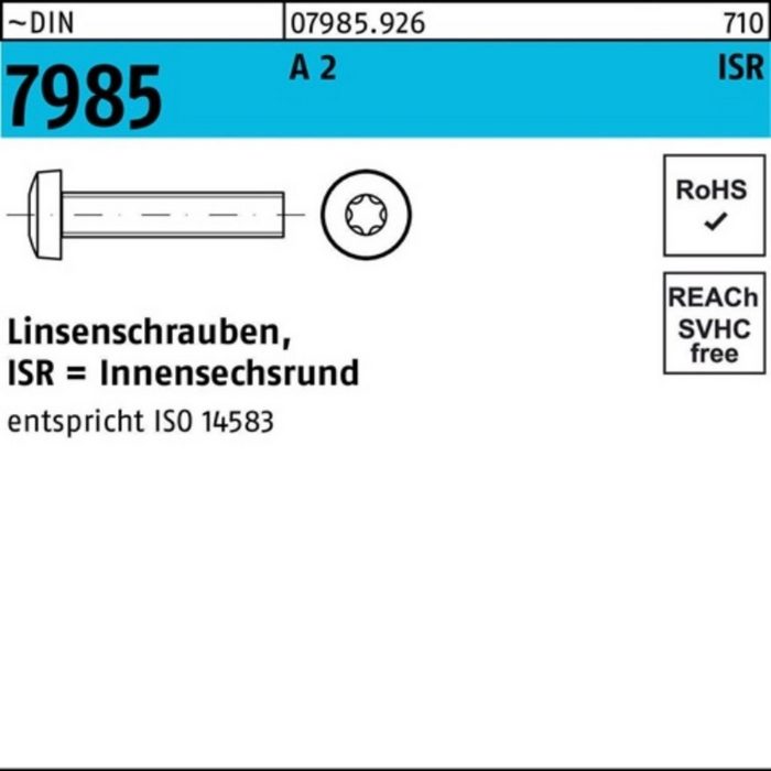 Reyher Linsenschraube 1000er Pack Linsenschraube DIN 7985 ISR M2 5x 8-T8 A 2 1000 Stück~DIN