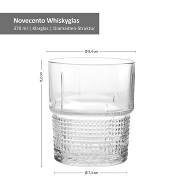 Bormioli Rocco Whiskyglas 2er Set Novecento Whiskyglas stapelbar 37 cl, Glas
