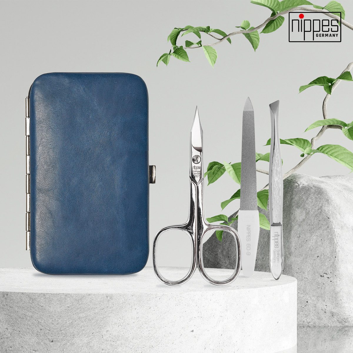 nippes Solingen Maniküre-Etui Maniküre Set Vintage, Rind- & Wildleder-Etui, 3-tlg., 3 tlg., echtes Leder, innen & außen