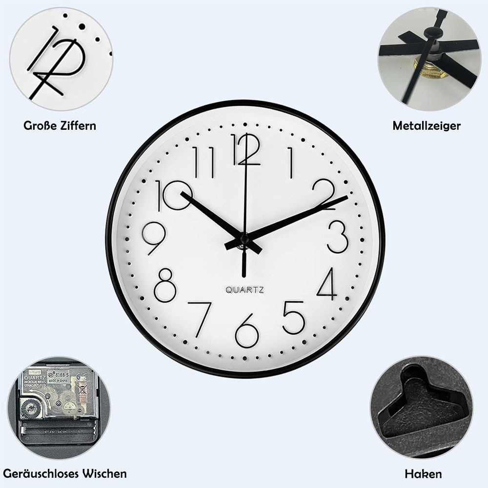 TUWENA Uhr 30cm Wanduhr Lautlos, 3D Ziffern Wanduhr, Modern Wand Uhr Analog (Leise Wall Clock Deko für Wohnzimmer Küche Büro Schule Kinderzimmer) – Bild 3 von 5