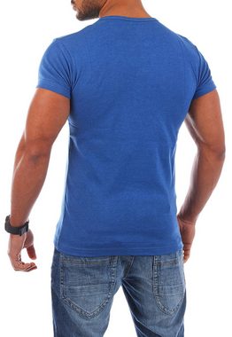 Young & Rich T-Shirt Herren basic fein gerippt mit trendigen extra großen Knöpfen 1872 mit Knopfleiste unifarben kurzarm slim fit