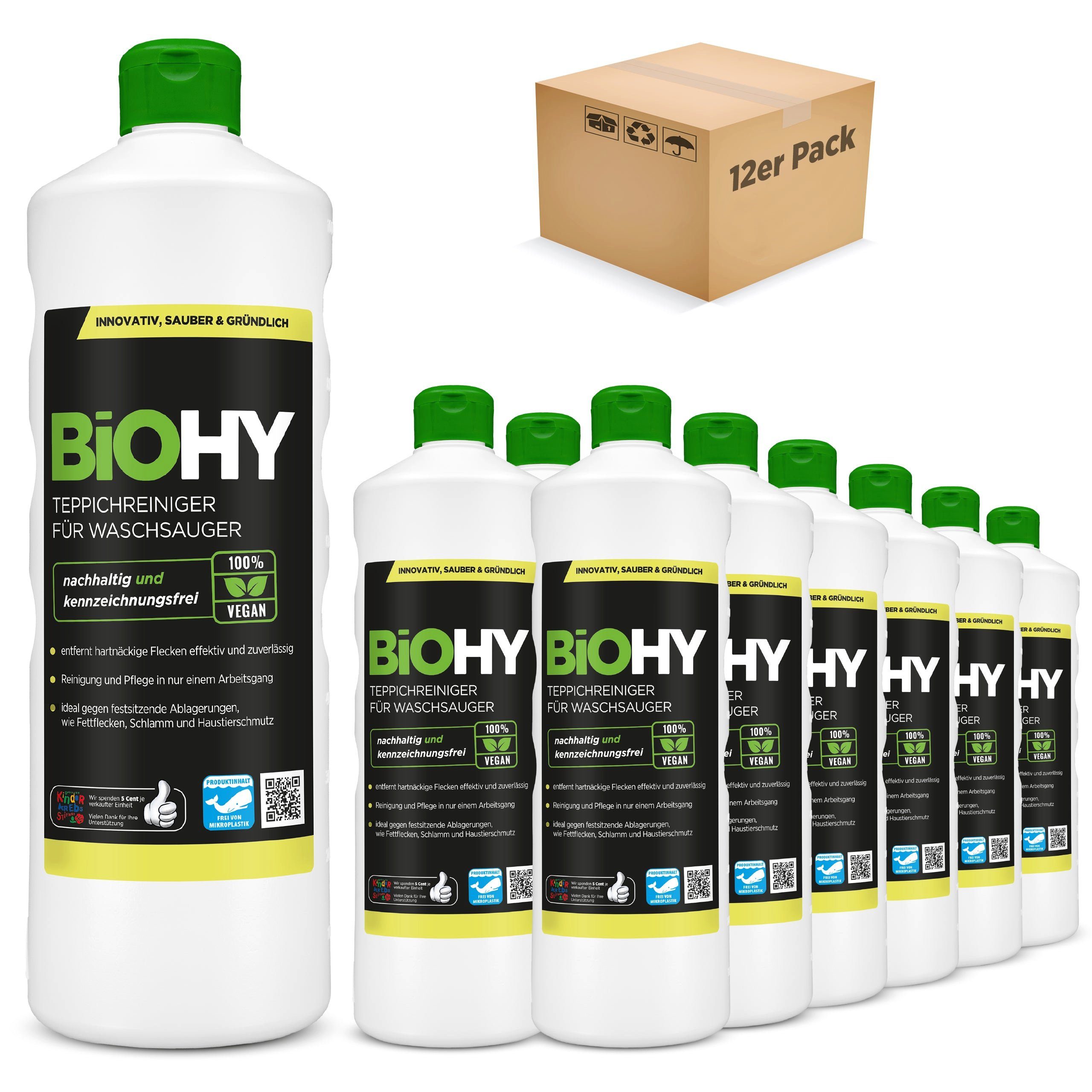 BiOHY Teppichreiniger für Waschsauger 12er Pack (12 x 1 Liter Flasch... Teppichreiniger (Packung, [12-St)