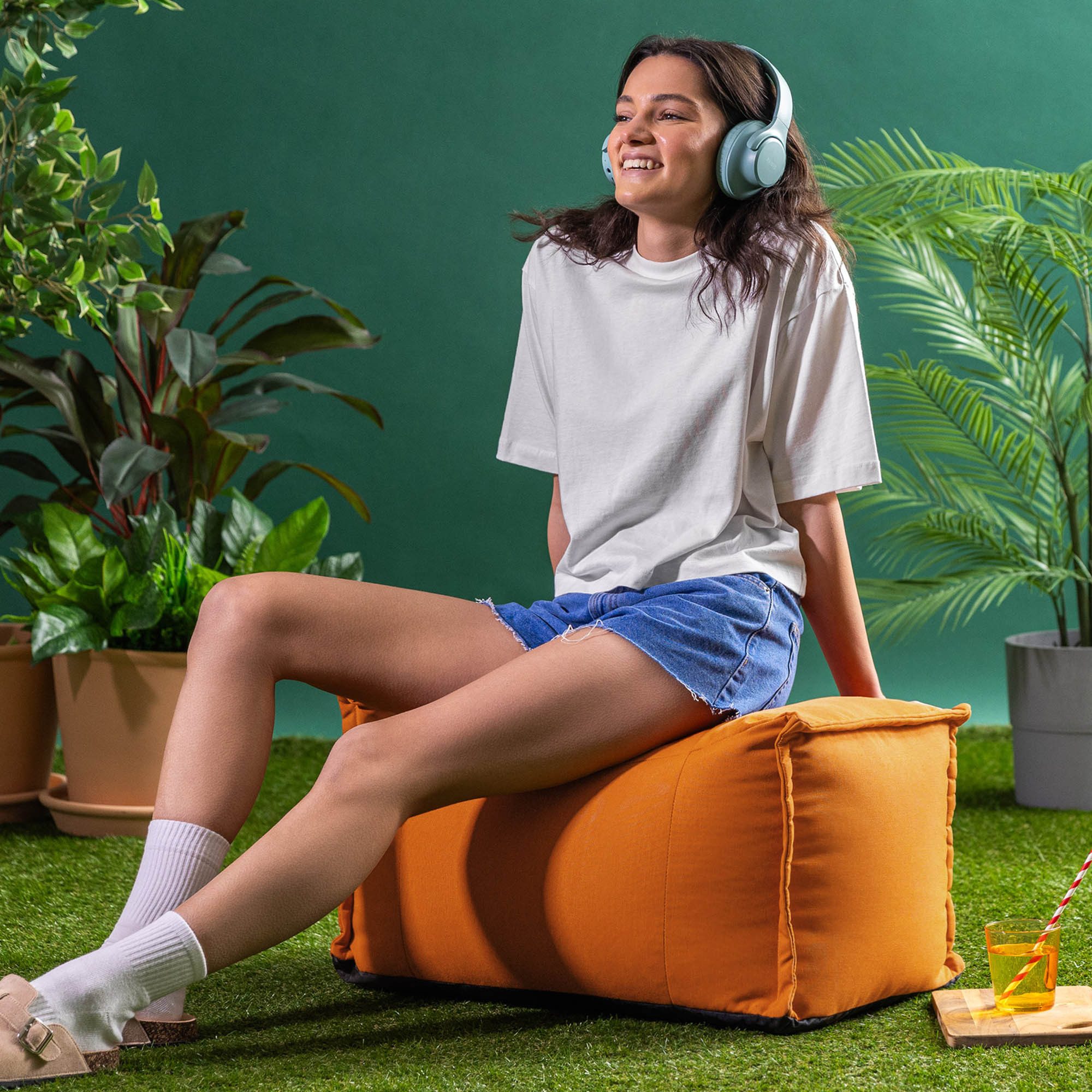 icon Sitzsack Fußhocker aus Olefin „Bud“, mit Füllung, Made in Germany, Sitzhocker, Sitzkissen, Fußstütze, Fußhocker