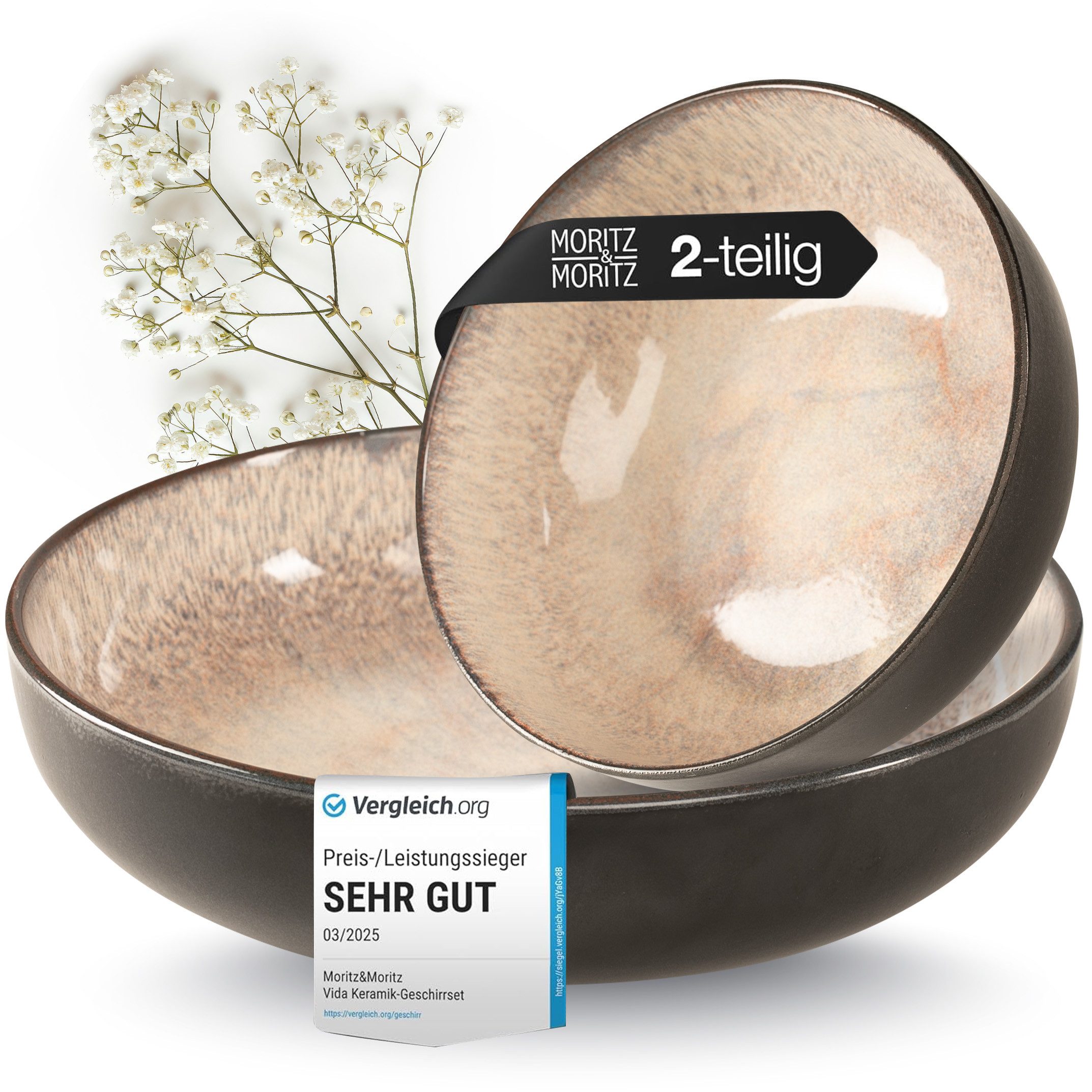 Moritz & Moritz Servierschale VIDA Servierschale beige, Porzellan, (Set, 2-tlg), Spülmaschinengeeignet