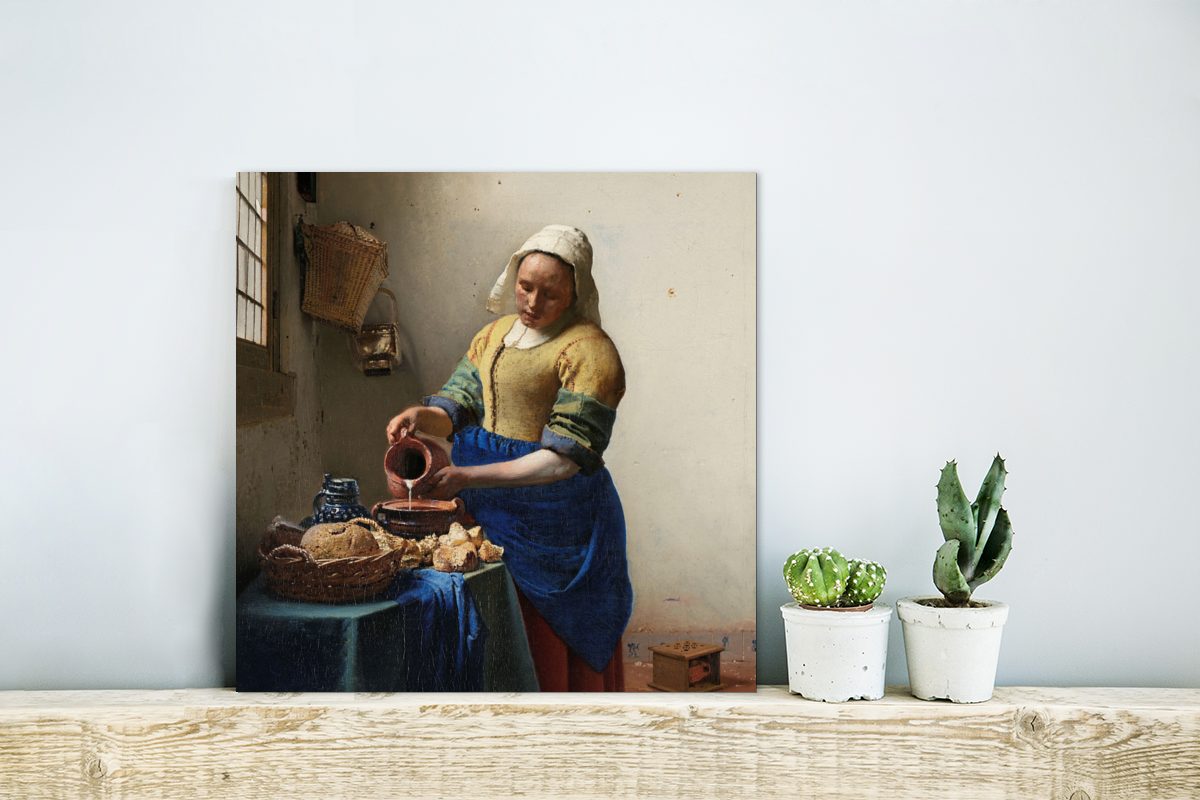 Gemälde Metallbild Gemälde - Johannes von Metall, Das deko Aluminium aus MuchoWow (1 Alu-Dibond-Druck, Vermeer, Milchmädchen St),