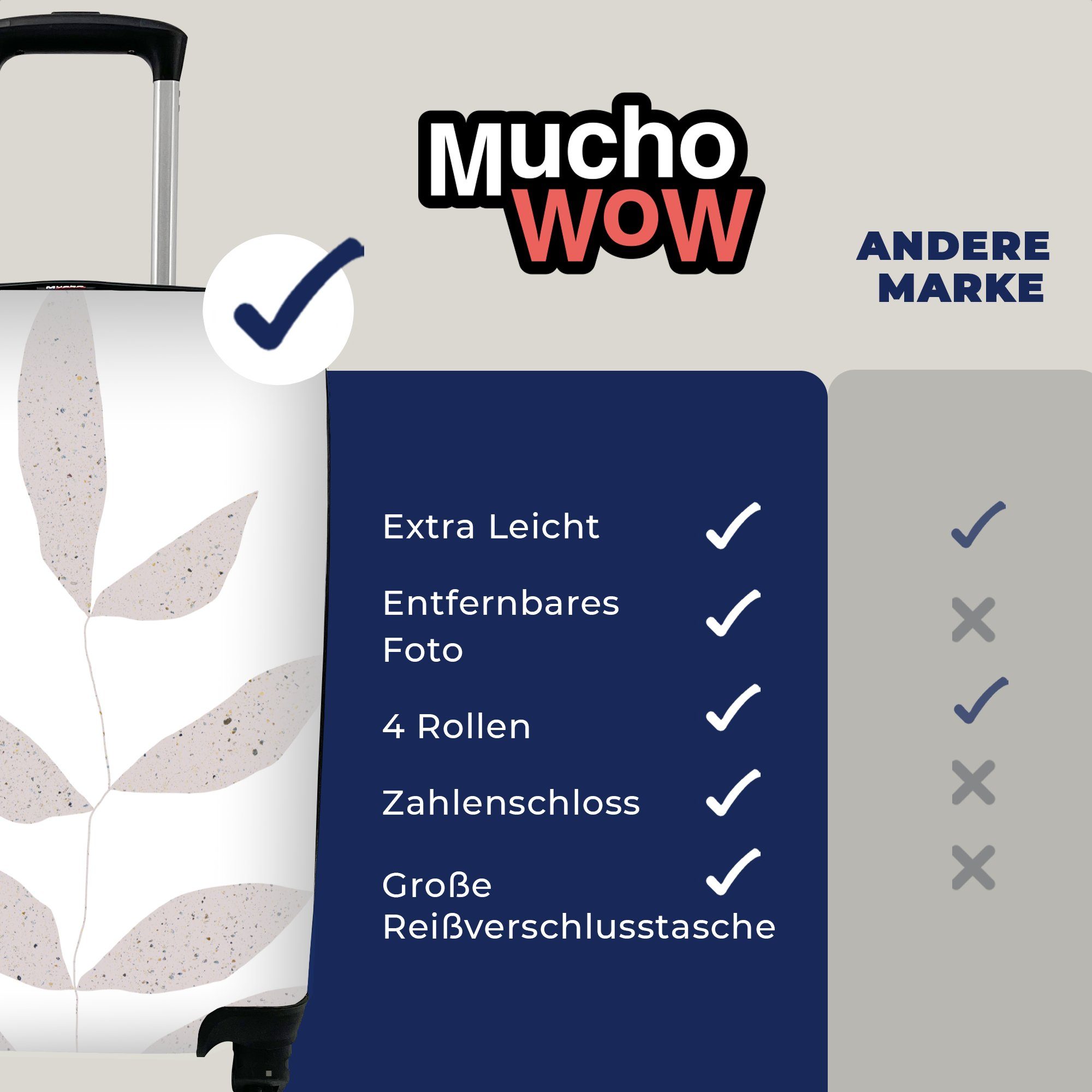 MuchoWow Handgepäckkoffer Blätter Design Rollen, rollen, - Handgepäck Pastell, Trolley, 4 für mit Reisekoffer - Ferien, Reisetasche