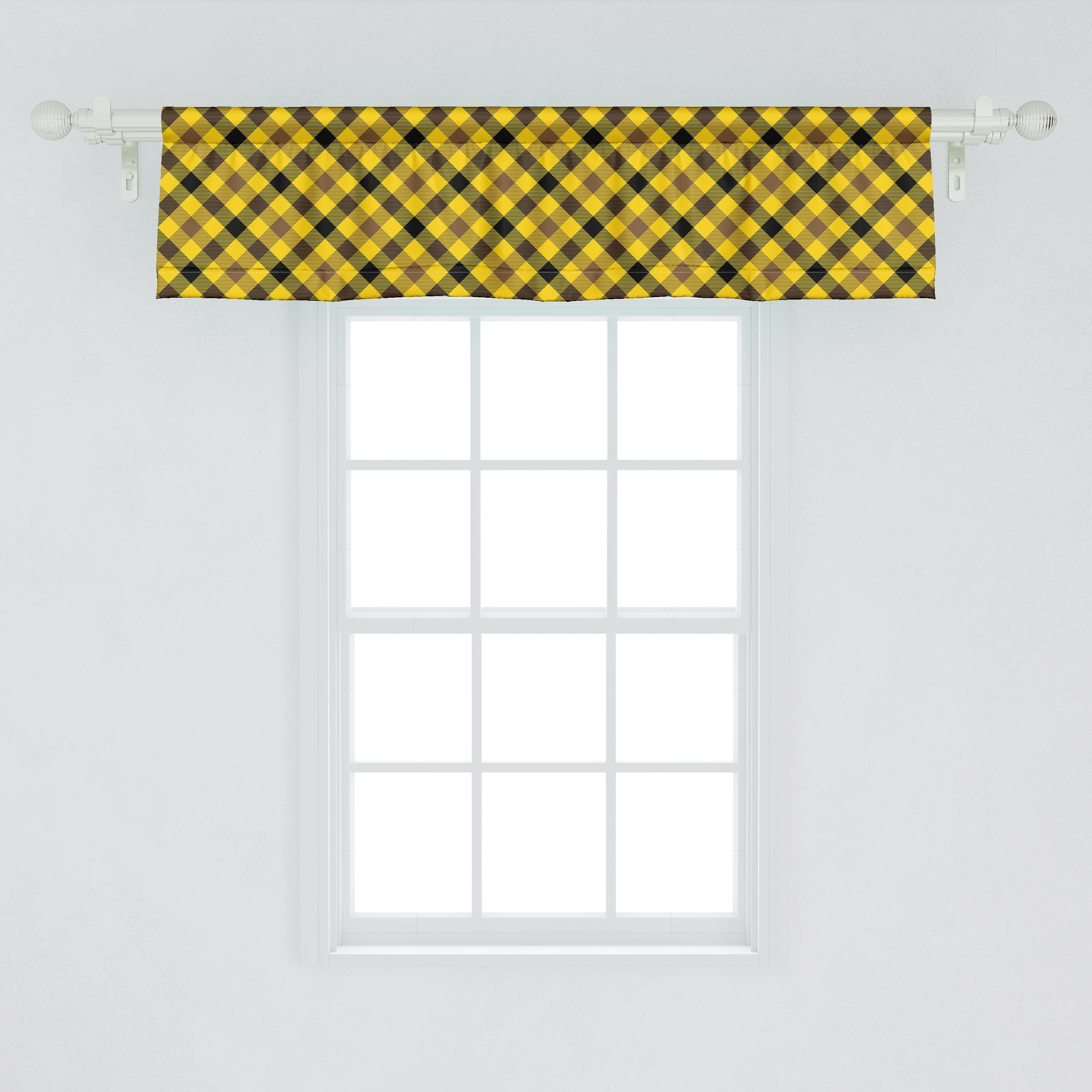 Vorhang mit Küche Volant Platz Dekor Microfaser, Stangentasche, Scheibengardine Überprüfen Gelb Braun Striped Abakuhaus, für Schlafzimmer