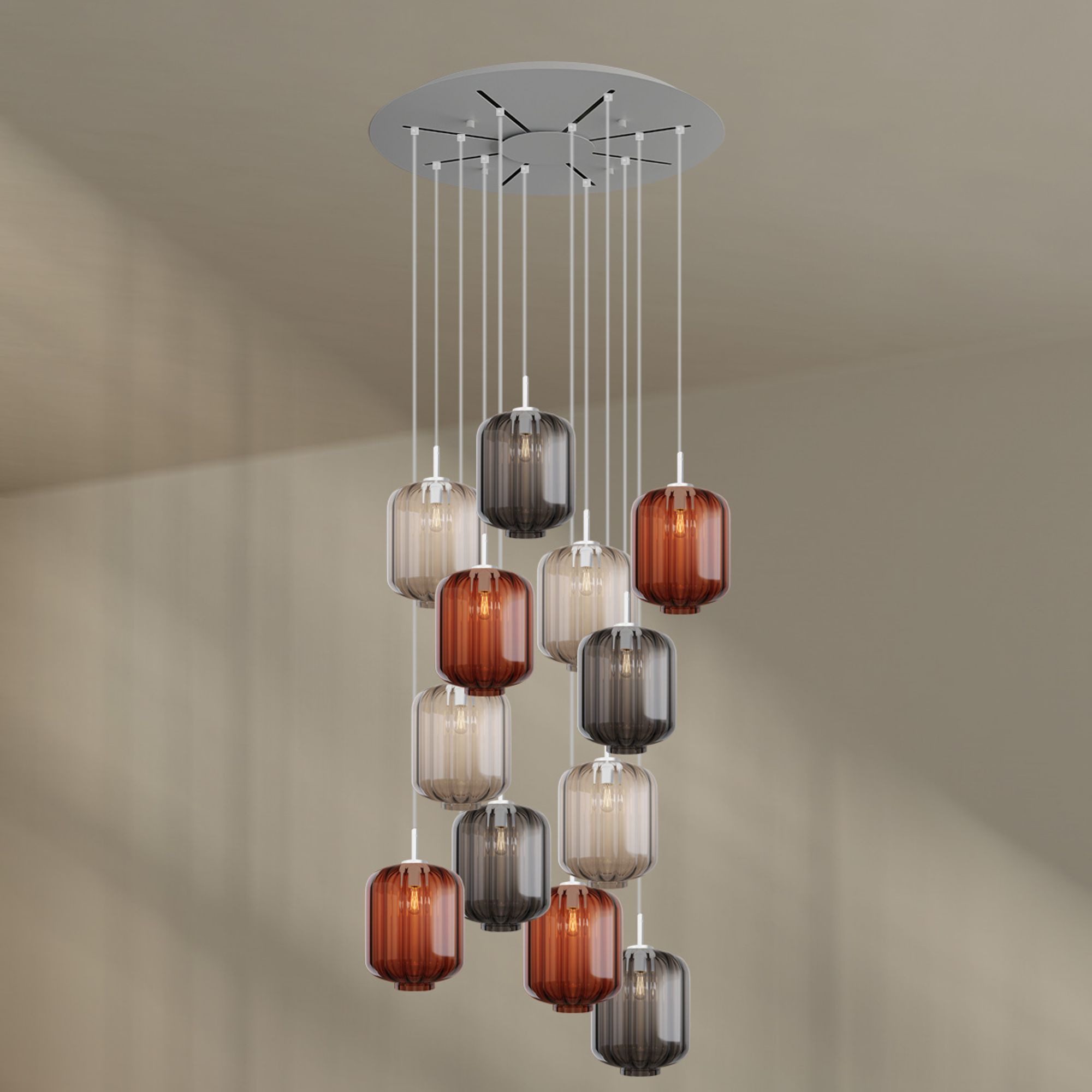 s.luce Pendelleuchte Velo Galerieleuchte 12-flg Ø 80cm Baldachin Ø 20cm Mehrfarbig