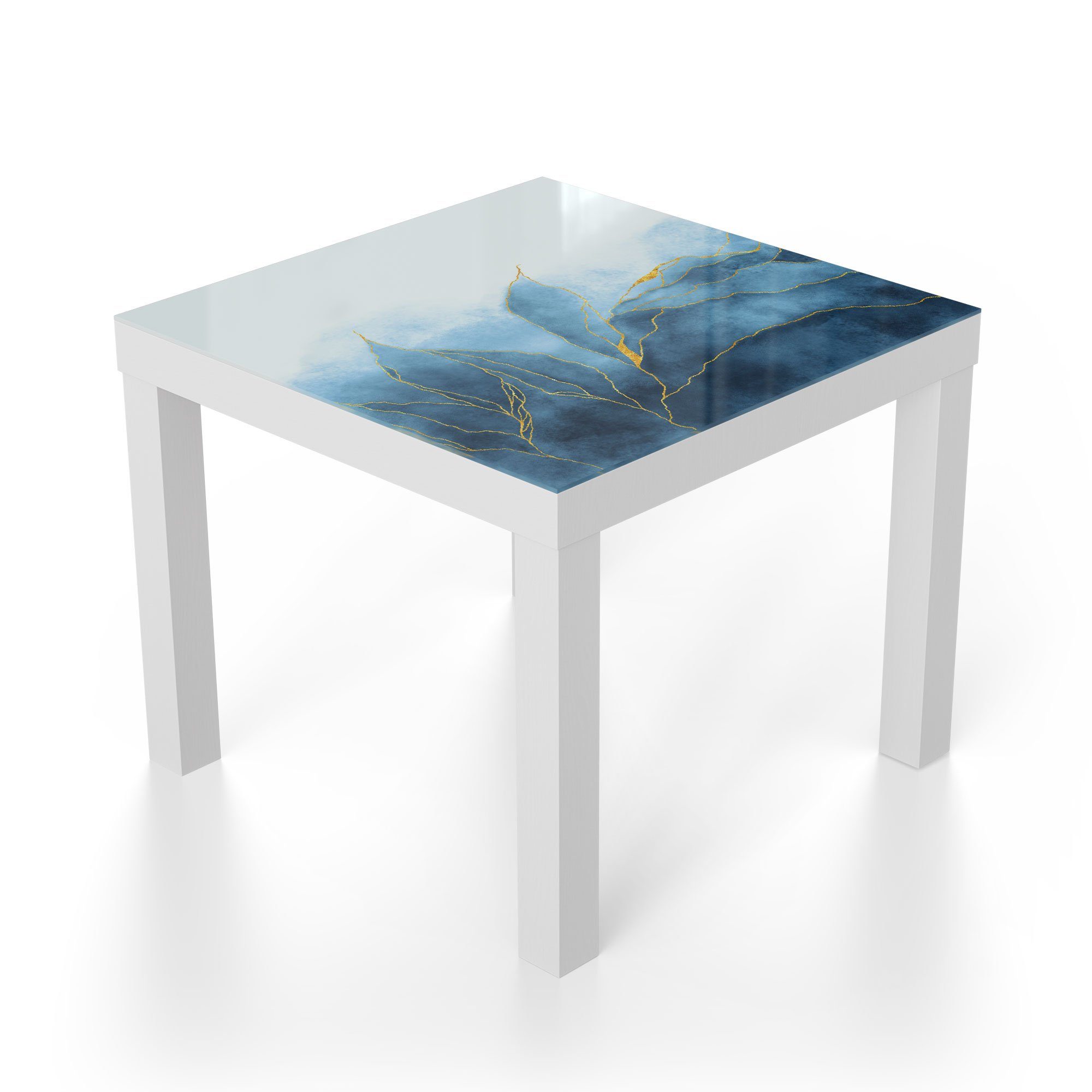 Glastisch Weiß 'Blauer DEQORI Beistelltisch Couchtisch Wasserfarbverlauf', modern Glas