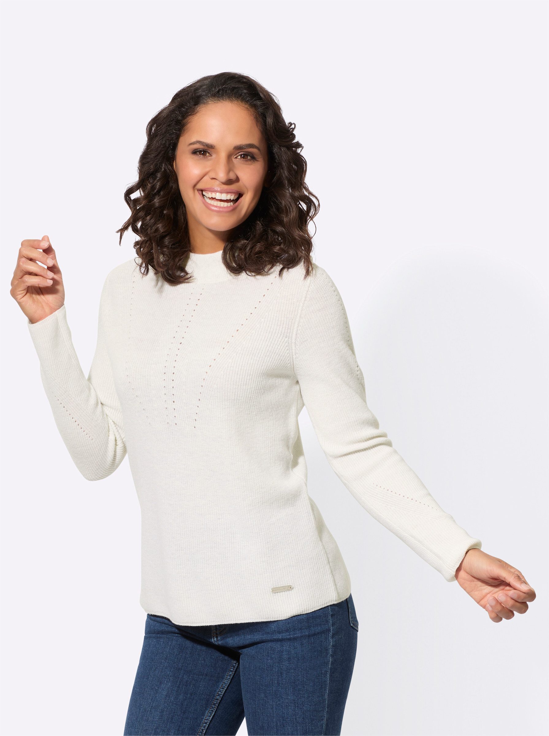 Strickpullover Stehkragen-Pullover Langarm Rippoptik