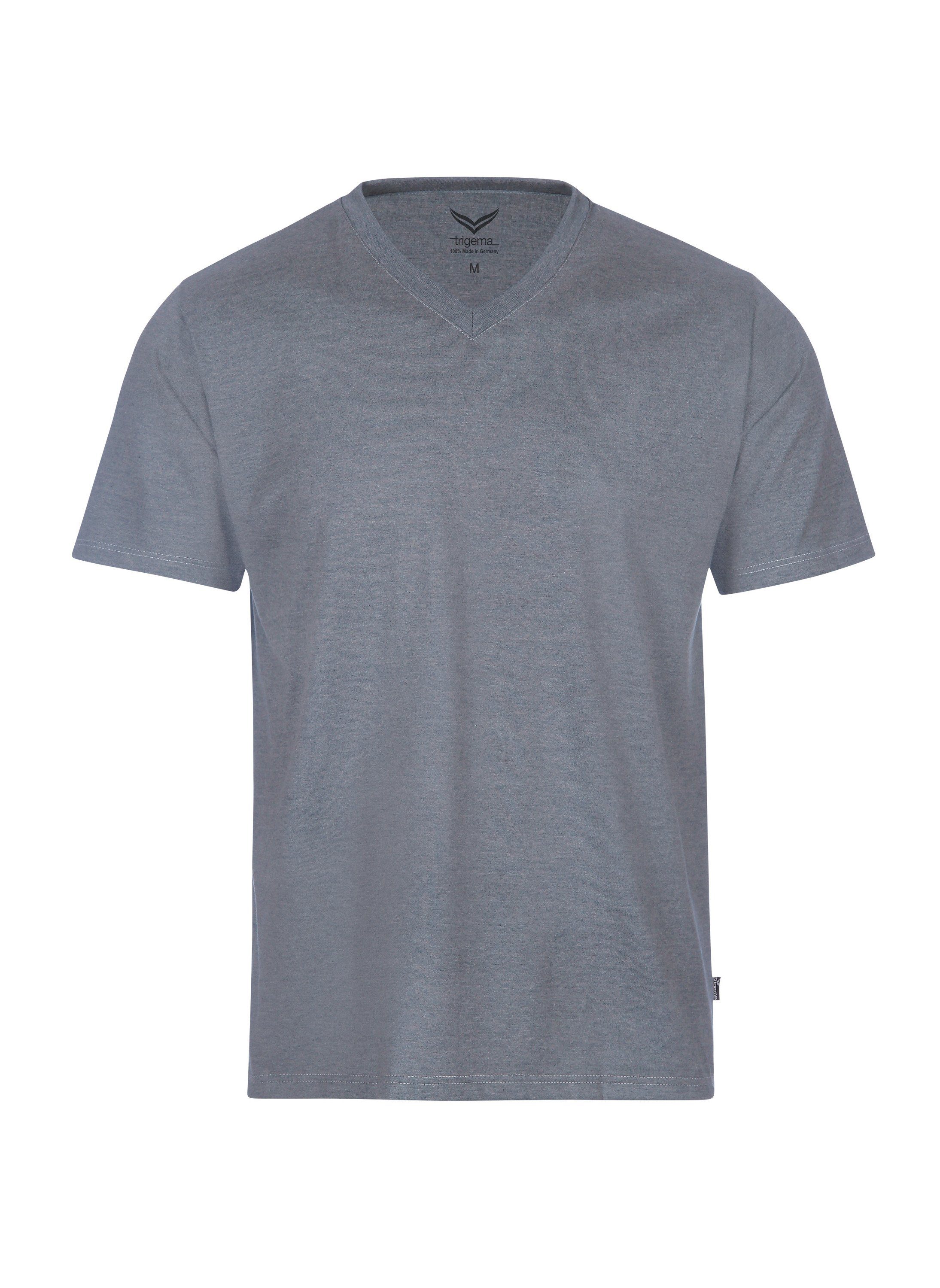 DELUXE Trigema Baumwolle T-Shirt steingrau-melange TRIGEMA V-Shirt